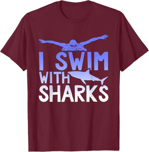 I Swim With Sharks Graphic T-Shirt - T-Shirt | Maroon