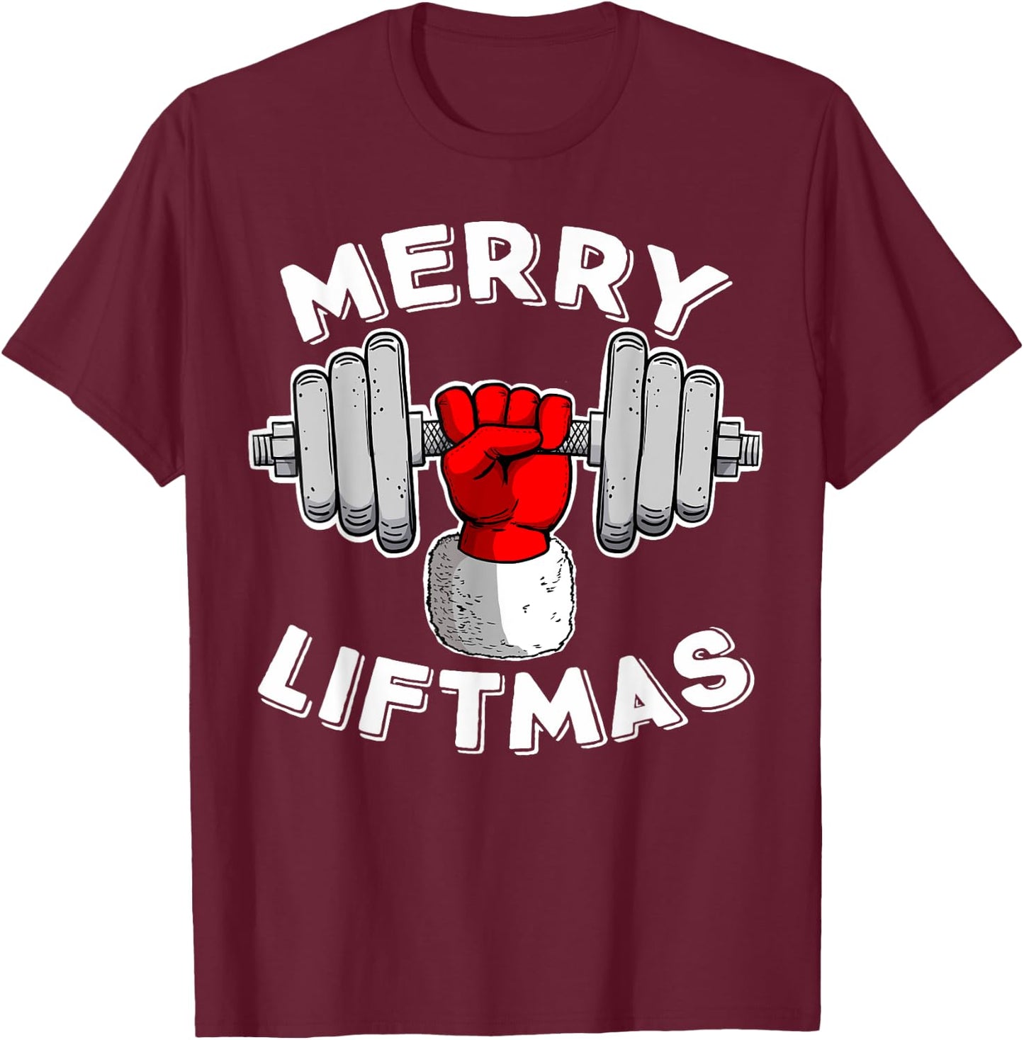 funny Swole Santa Claus Mery Liftmas T-Shirt - T-Shirt | Maroon