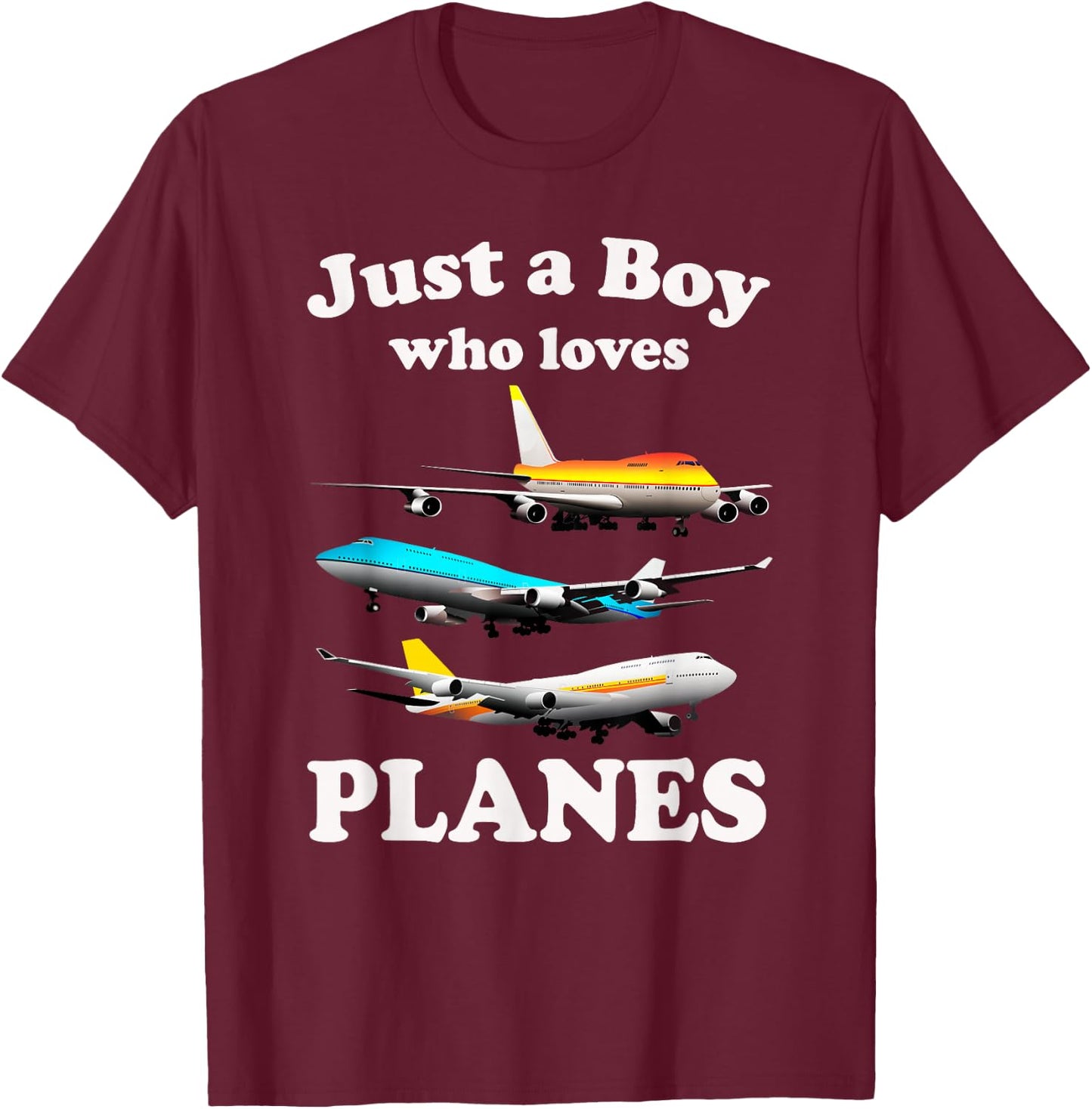 Just A Boy Who Loves Planes & Airplane Fans Kid Toddler Son T-Shirt - T-Shirt | Maroon
