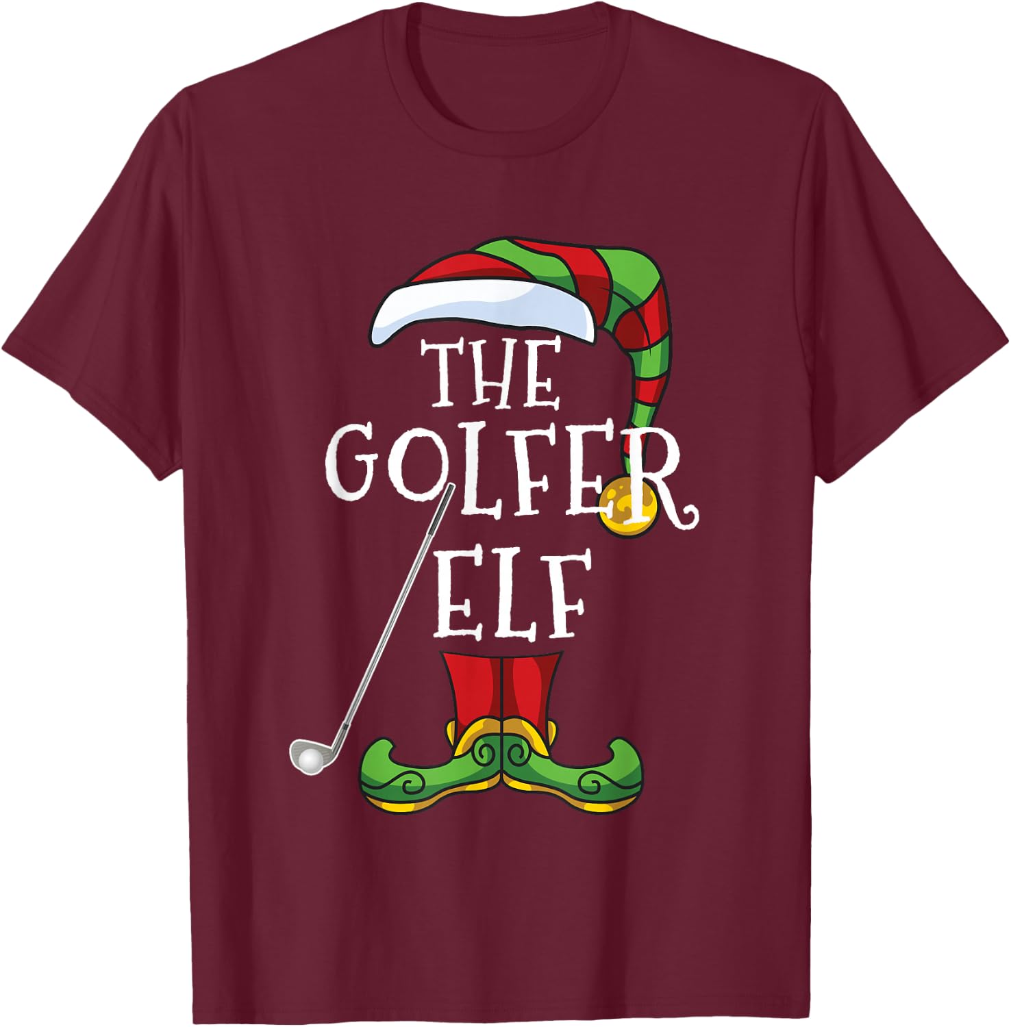 Golfer Elf Golf Family Matching Christmas Group Funny T-Shirt - T-Shirt | Maroon