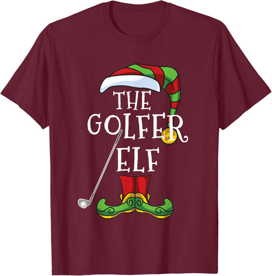 Golfer Elf Golf Family Matching Christmas Group Funny T-Shirt - T-Shirt | Maroon