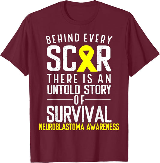 Yellow Ribbon Behind Every Scar Neuroblastoma Awareness T-Shirt - T-Shirt | Maroon