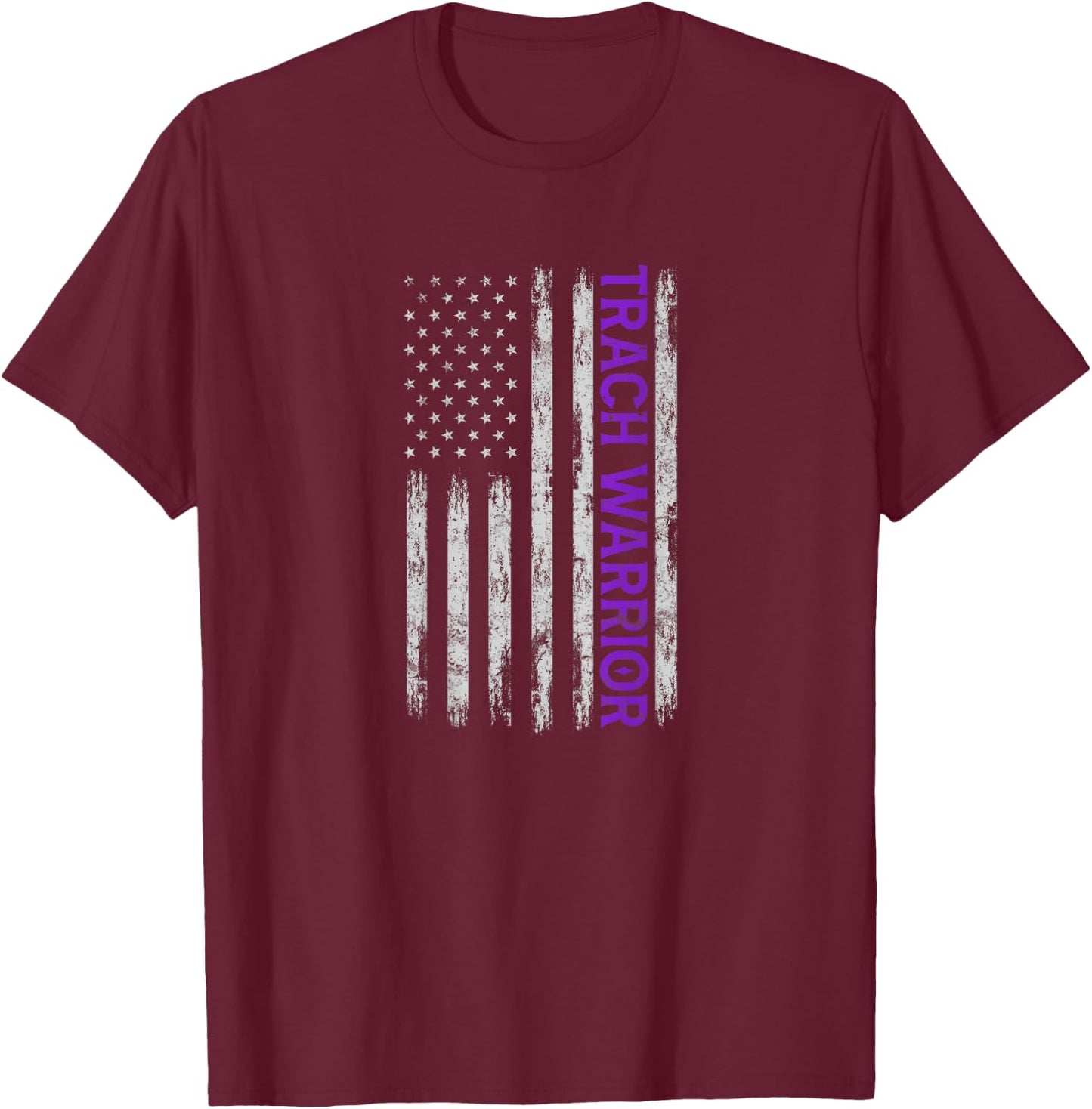 Trach Warrior Tracheostomy Awareness USA Flag Design On Back Kids Men T-Shirt - T-Shirt | Maroon