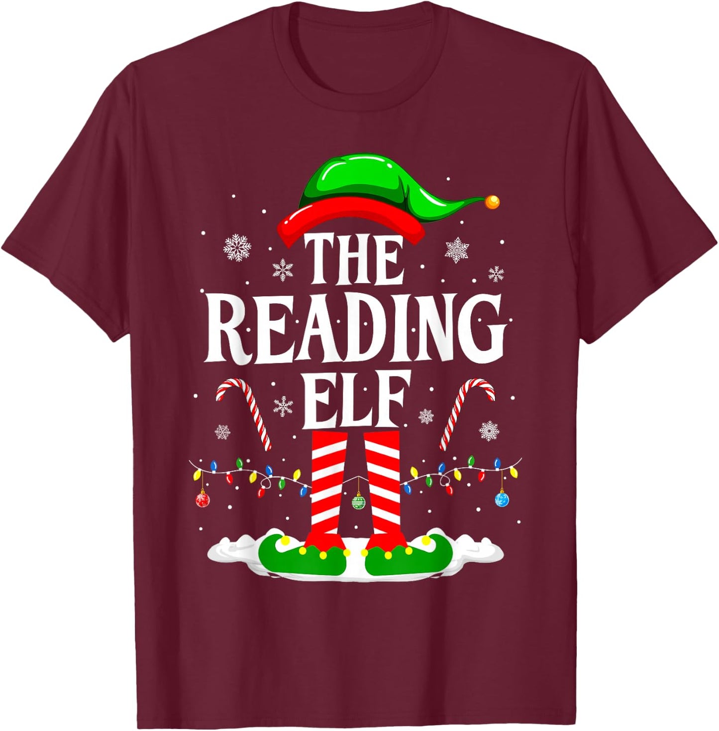 The Reading Elf Xmas Funny Book Lover Christmas Books T-Shirt - T-Shirt | Maroon