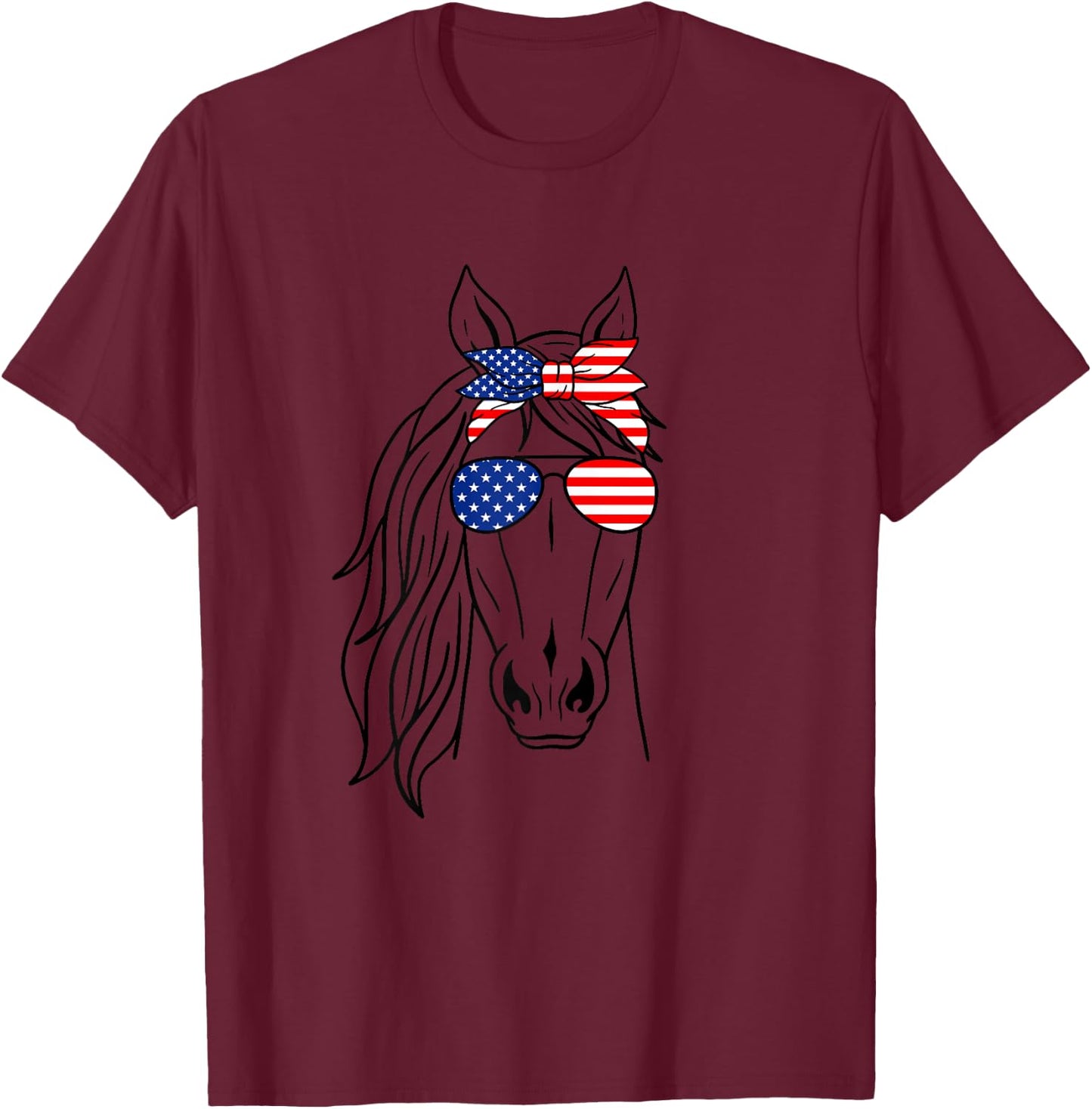 Patriotic Horse Bandana Girl 4th of July American Horse Flag T-Shirt - T-Shirt | Maroon