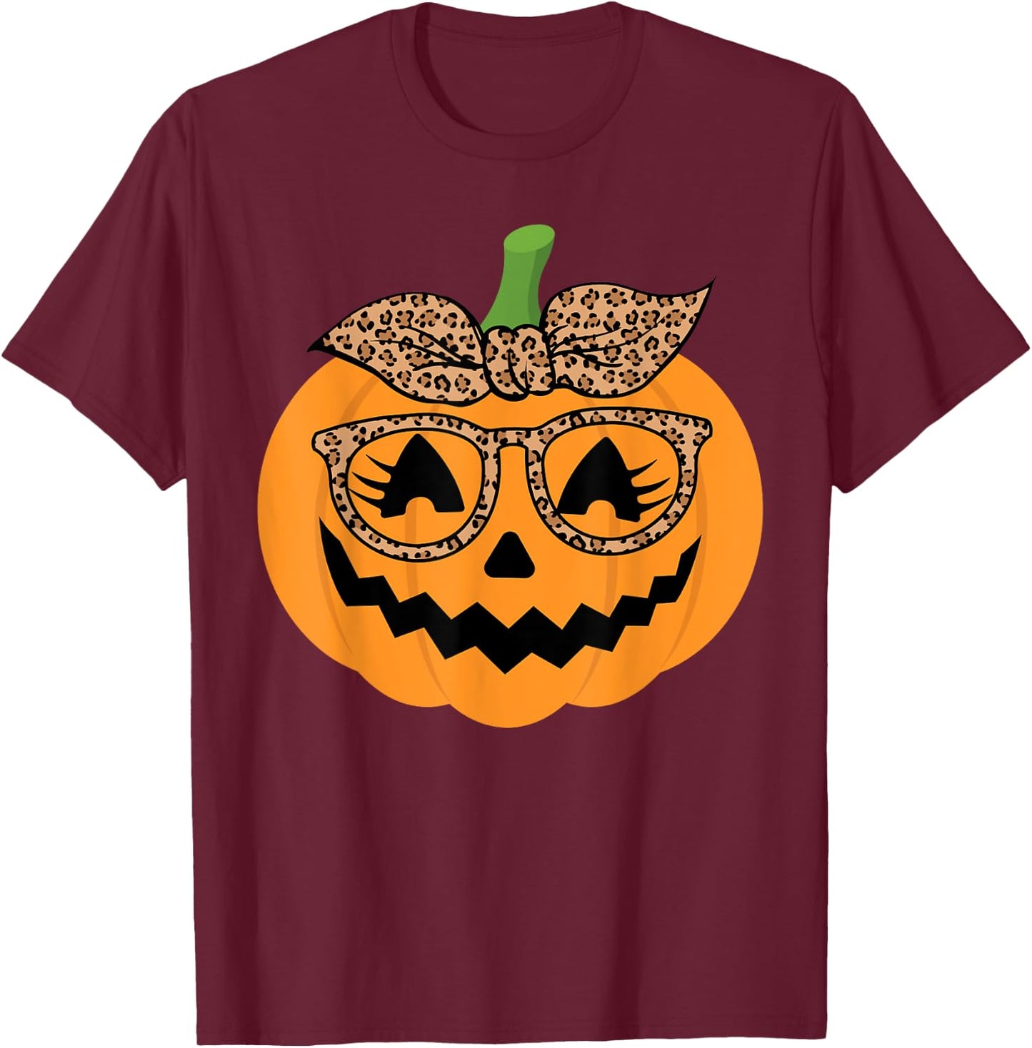Cute Pumpkin Leopard Glasses and Bandana Halloween Costume T-Shirt - T-Shirt | Maroon