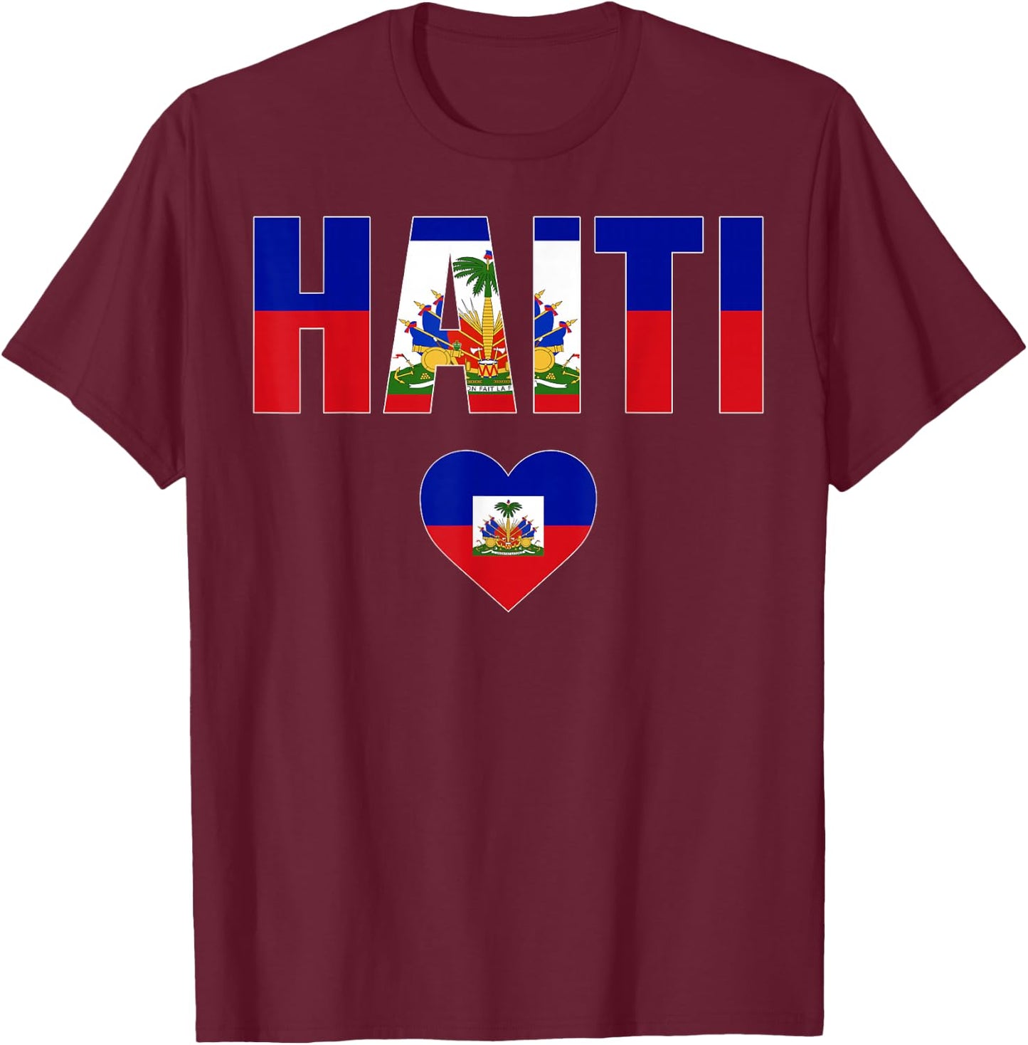 Haiti Haitian Flag Heart Pride Women Kids Boys Men T-Shirt - T-Shirt | Maroon