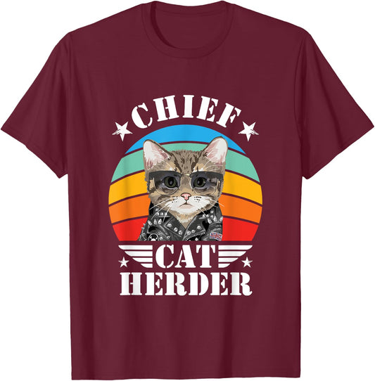 Chief Cat Herder Funny Cat Queen Cat Family Kitten Lover T-Shirt - T-Shirt | Maroon