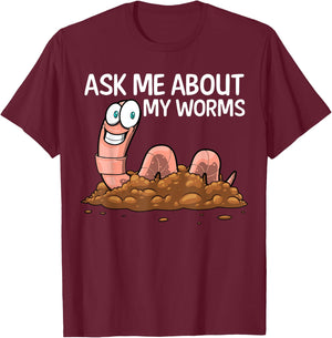Funny Worm Art Women Worm Farming Composting Casting T-Shirt - T-Shirt | Maroon
