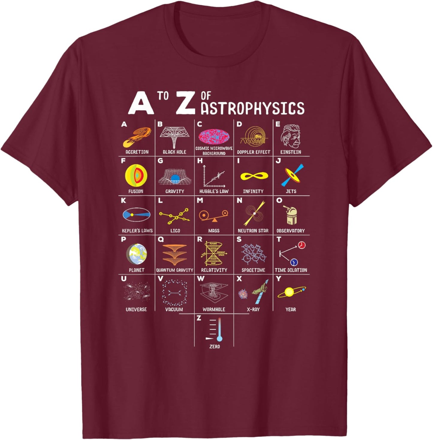 A to Z Funny Astronomy Lovers Astrophysics Astronomers T-Shirt - T-Shirt | Maroon