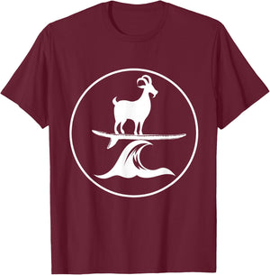 Funny Surfing Goat Cool Kids Farm Animal Goats Gift T-Shirt - T-Shirt | Maroon