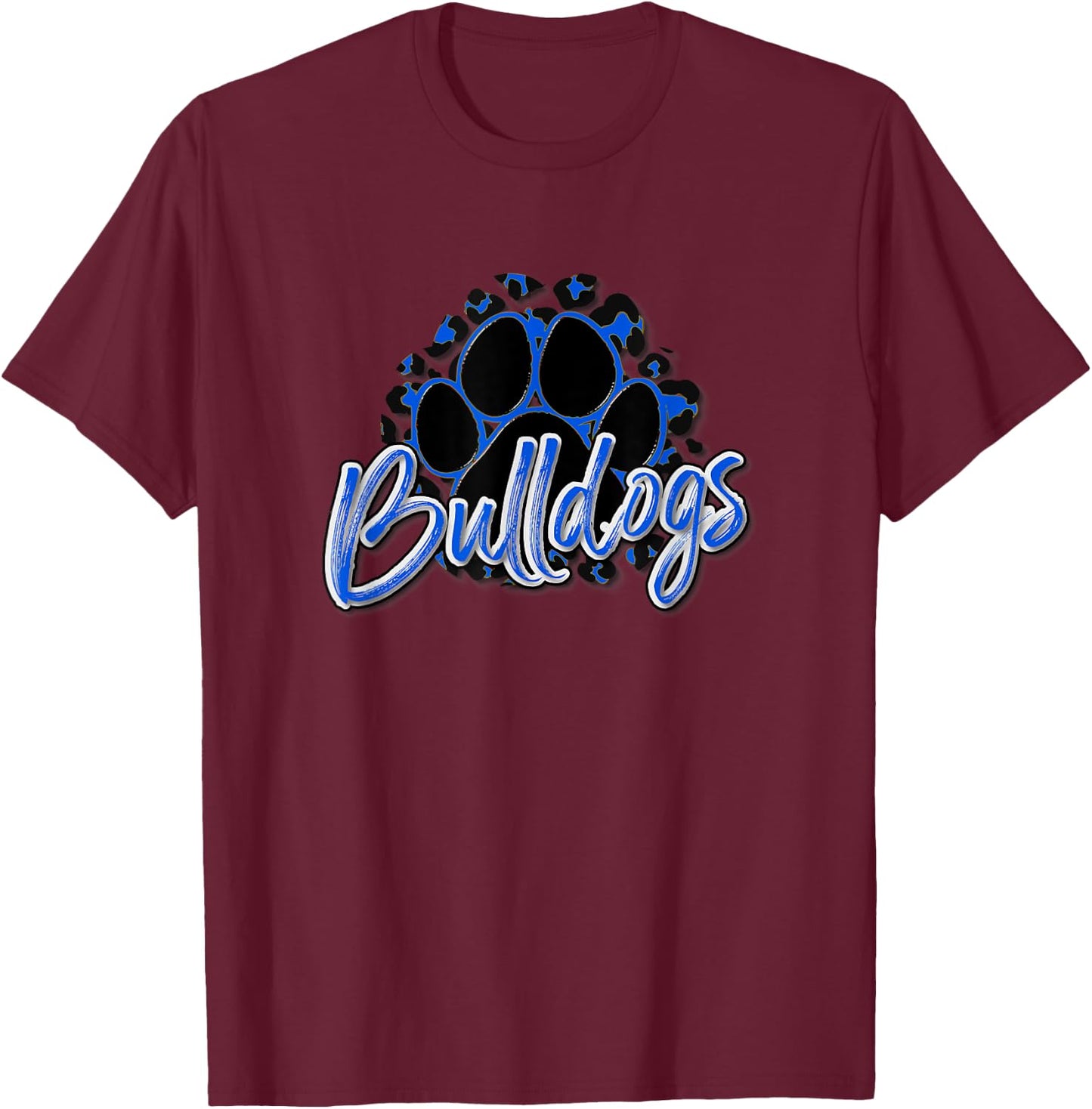 Bulldogs Blue Black Cheetah School Sports Fan Team Spirit T-Shirt - T-Shirt | Maroon