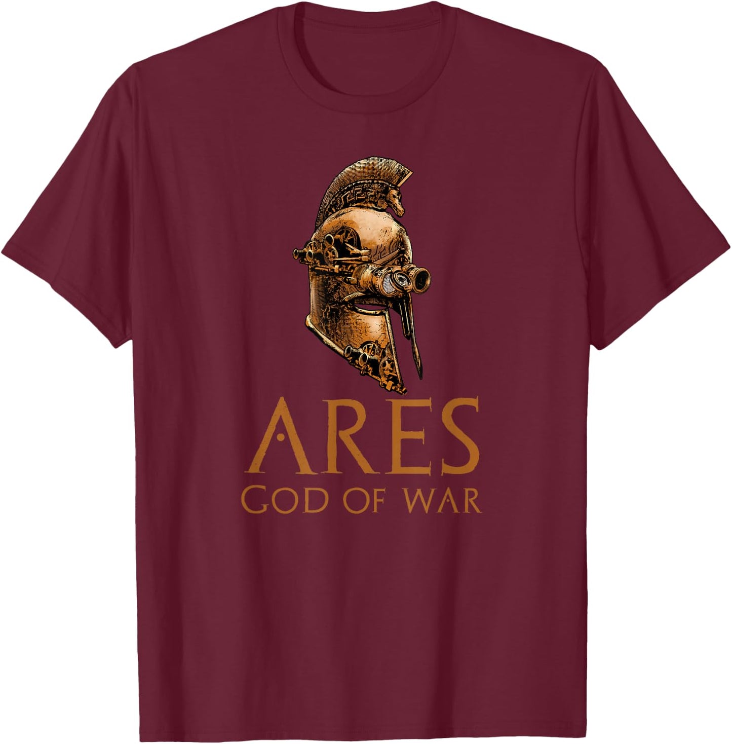 Ares God Of War Steampunk Ancient Greek Spartan Helmet T-Shirt - T-Shirt | Maroon