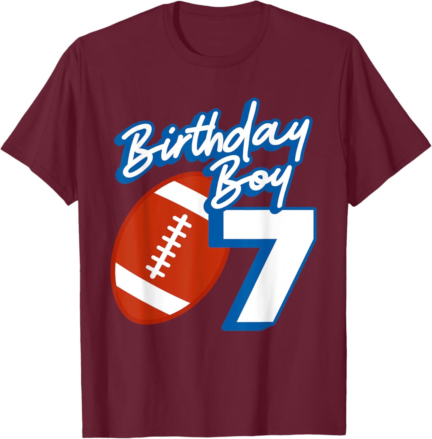 7th Birthday Boy Football Ball 7 Years Old Kids Gift Ideas T-Shirt - T-Shirt | Maroon