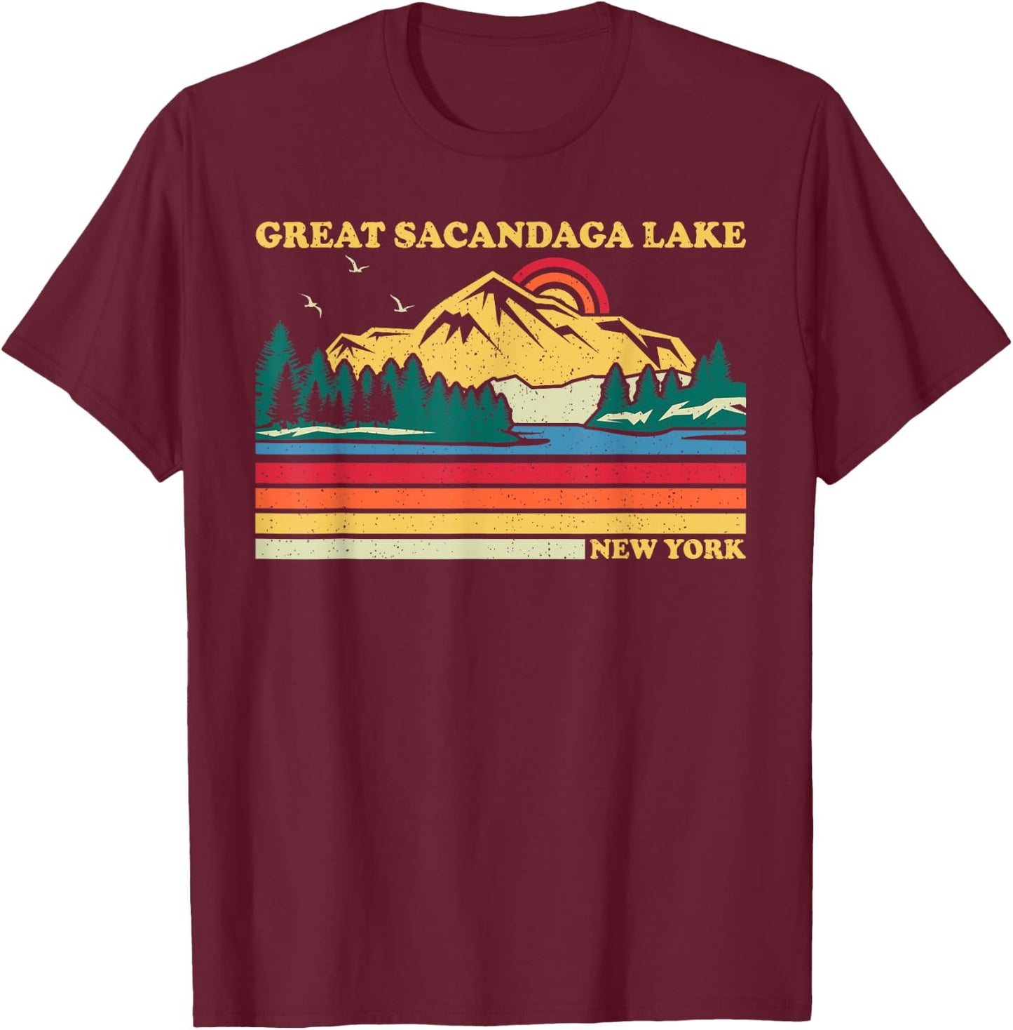 Vintage Retro Family Vacation New York Great Sacandaga Lake T-Shirt - T-Shirt | Maroon