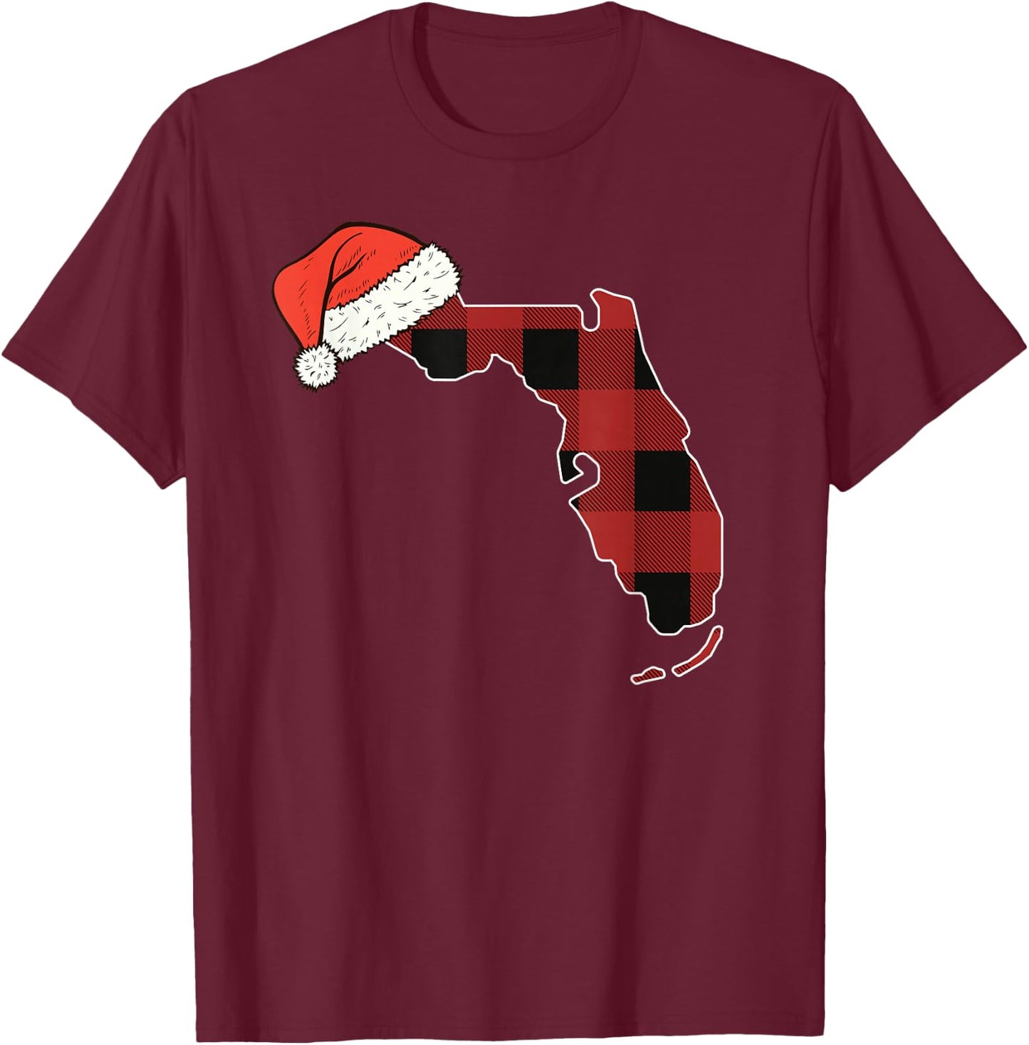 Florida Plaid Christmas Santa Hat Holiday Matching Design T-Shirt - T-Shirt | Maroon
