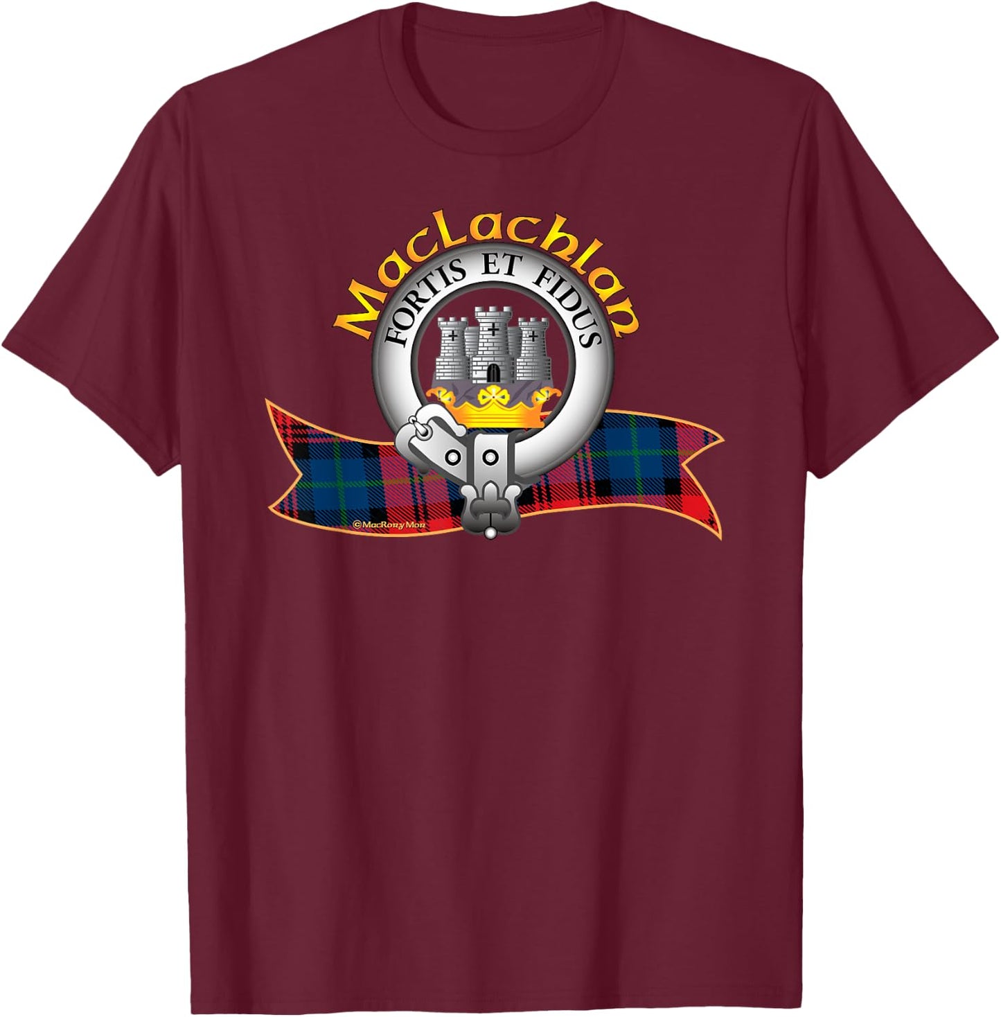 MacLachlan Clan Tartan Crest Motto T-Shirt - T-Shirt | Maroon