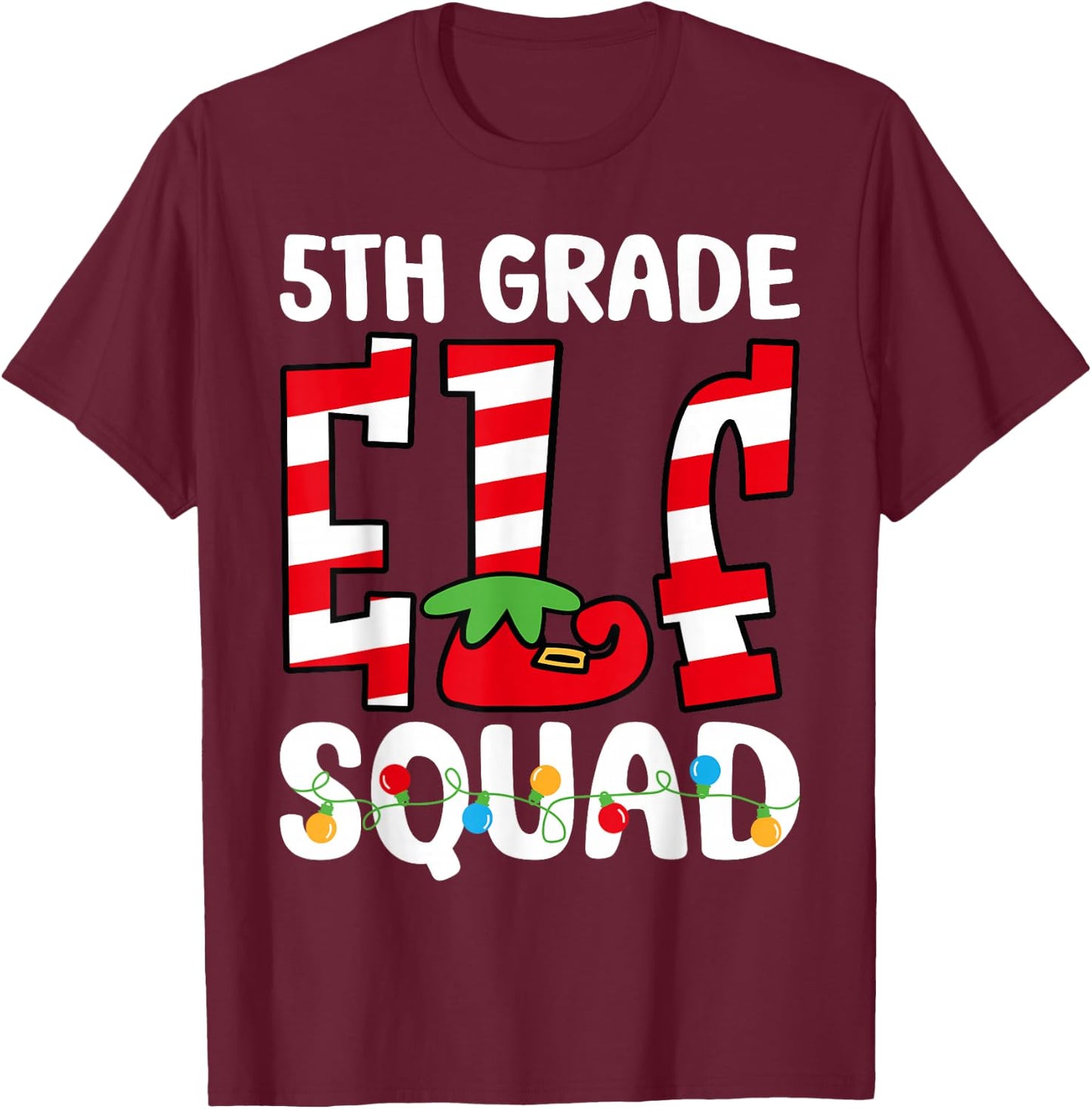 5th Grade Elf Squad Teacher Student Matching Christmas T-Shirt - T-Shirt | Maroon