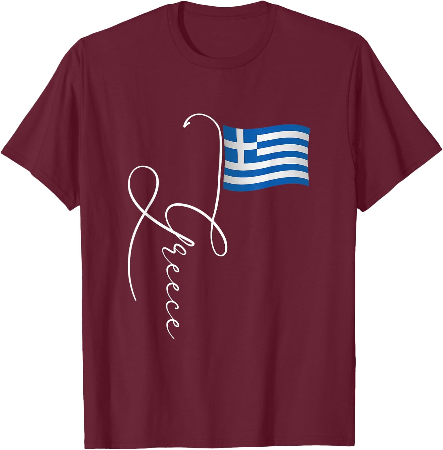 Family Heritage Gifts Greece Signature Flag Pole - -Adults & Kids, Black, Short Sleeve, Classic Fit, , Retro Greek Flag Design T-Shirt - T-Shirt | Maroon