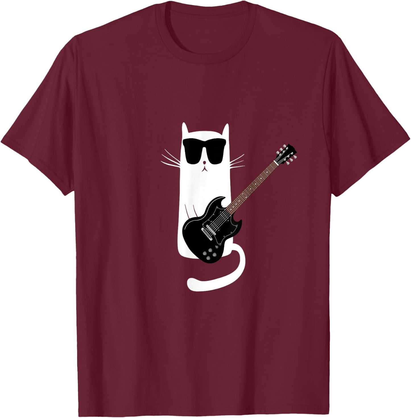 Funny Cat Wearing Sunglasses Playing Electric Guitar T-Shirt - T-Shirt | Maroon