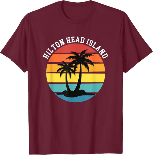 Hilton Head Island Palm Trees Silhouette Sunset T-Shirt - T-Shirt | Maroon