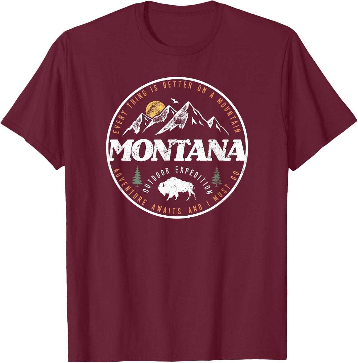 Montana Retro Vintage Mountain Outdoors State Graphic T-Shirt - T-Shirt | Maroon