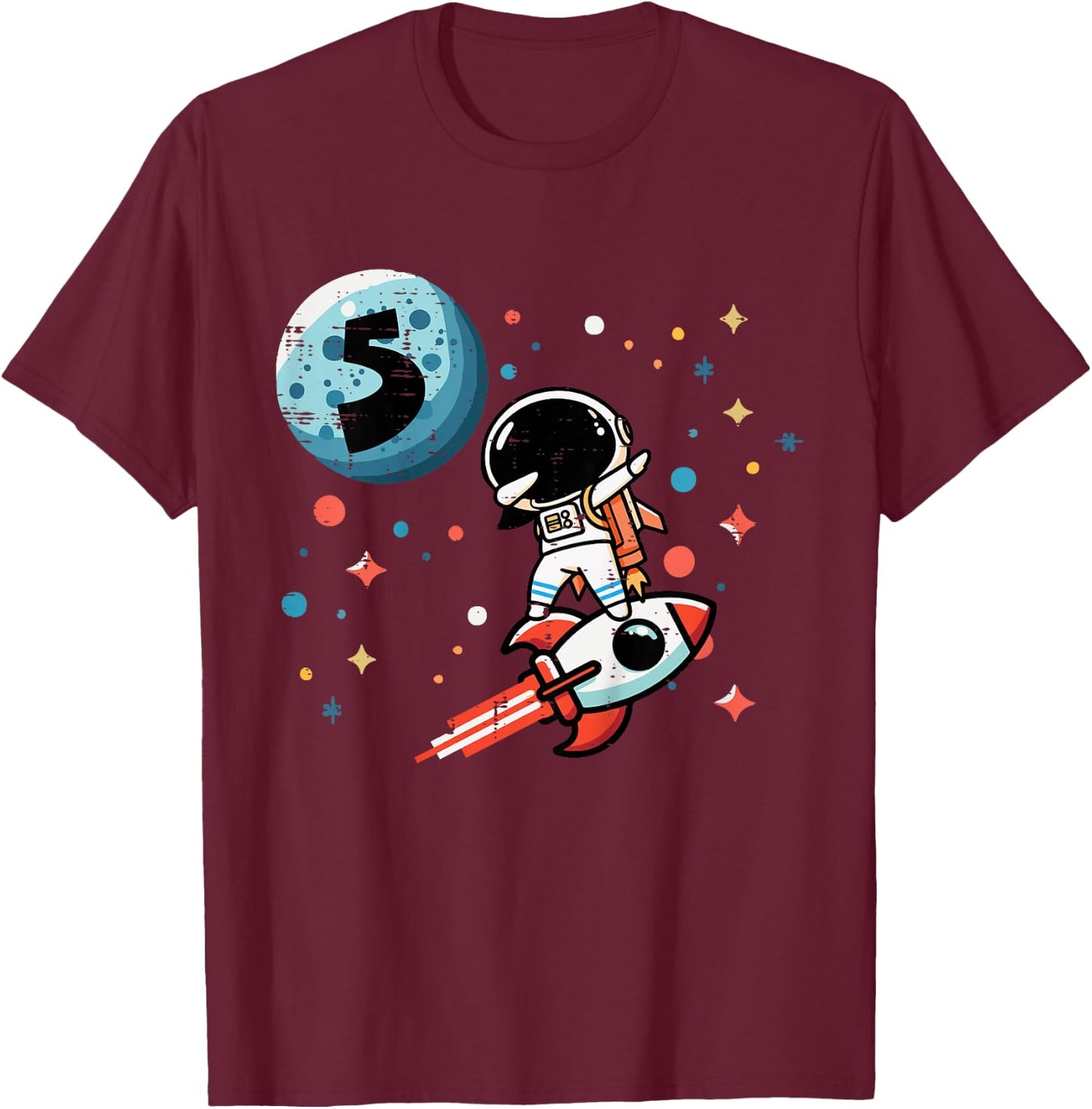 Kids 5th Birthday Astronaut Dab Rocket 5 Year Old Bday Boys Kids T-Shirt - T-Shirt | Maroon