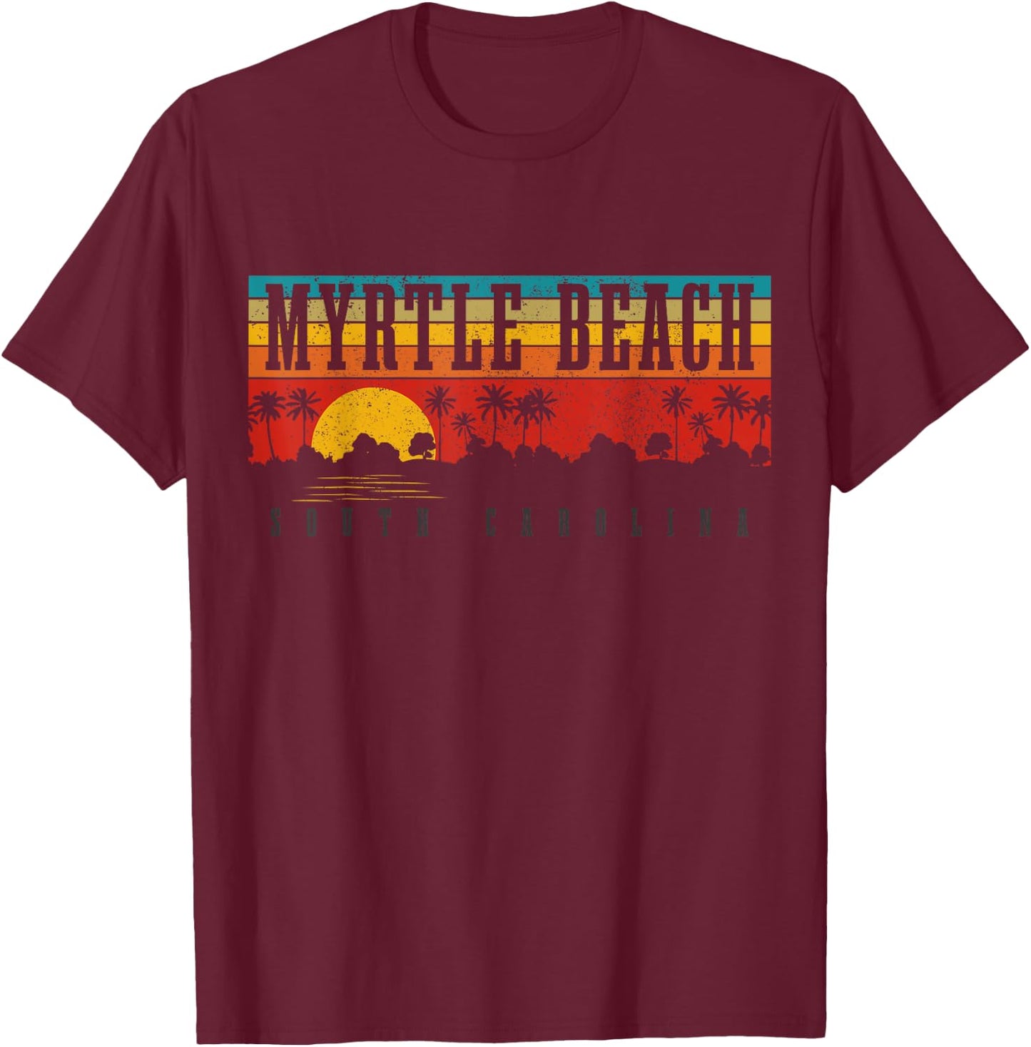 Myrtle Beach South Carolina Vintage Retro Surfing T-Shirt - T-Shirt | Maroon