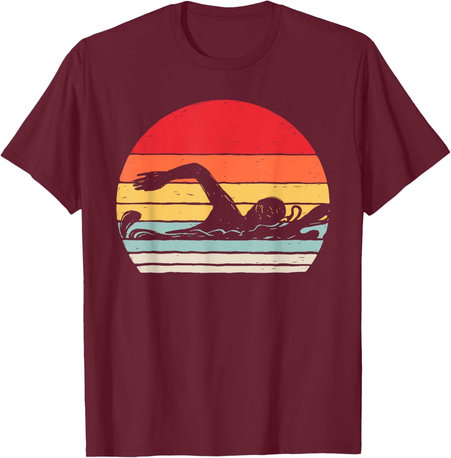 Vintage Retro Swimming Shirt Swimmer Gift T-Shirt - T-Shirt | Maroon