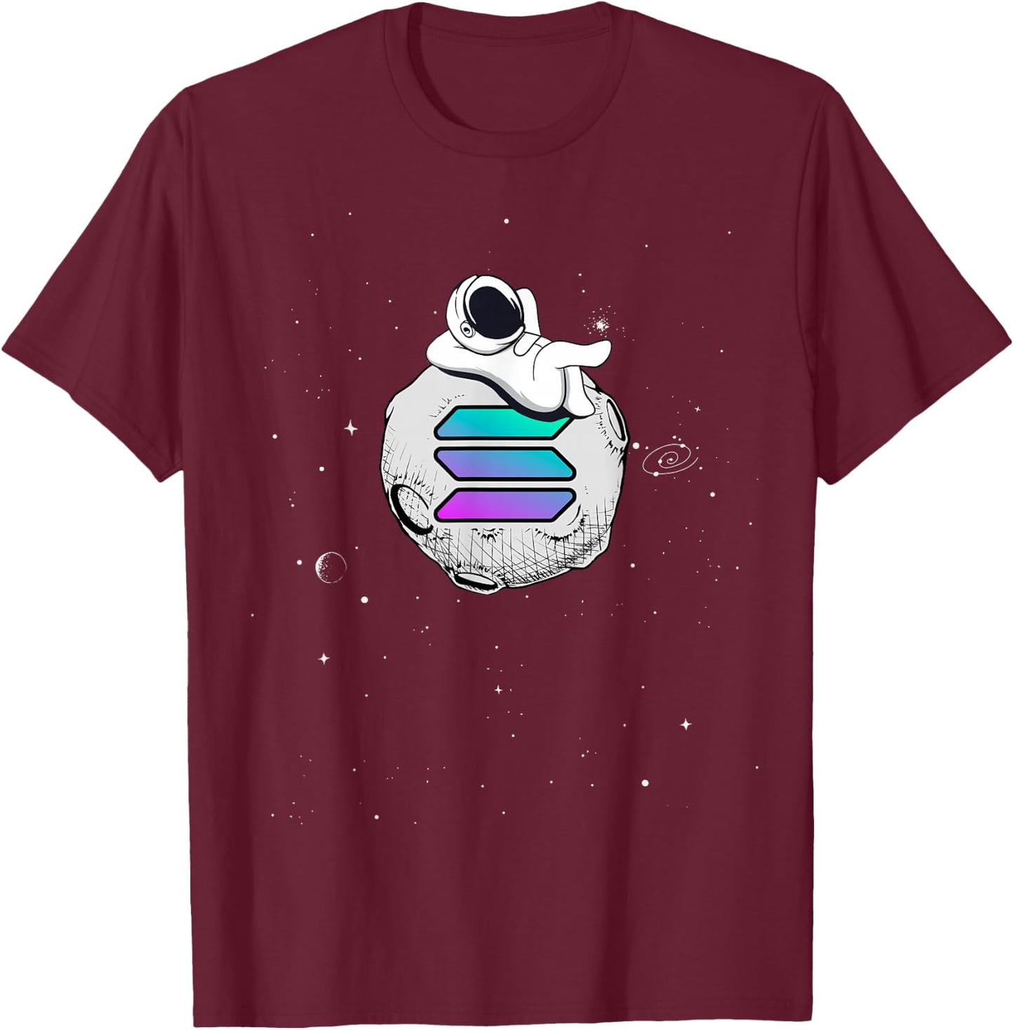 Cryptocurrency Fun Relaxing Space Man On Solana Moon T-Shirt - T-Shirt | Maroon