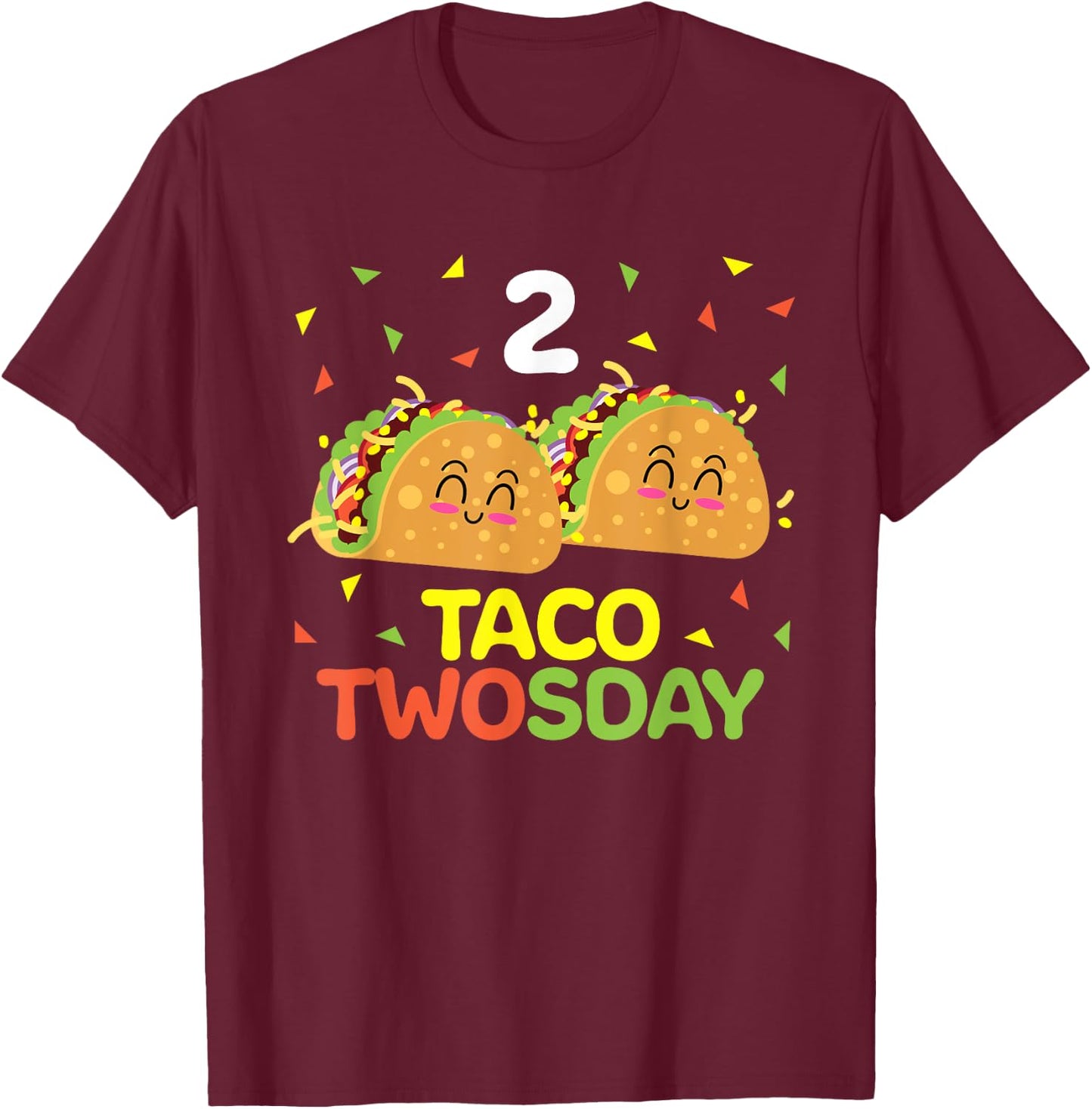 Taco Twosday 2nd Birthday Gifts for Kids Toddler Boy Girl T-Shirt - T-Shirt | Maroon