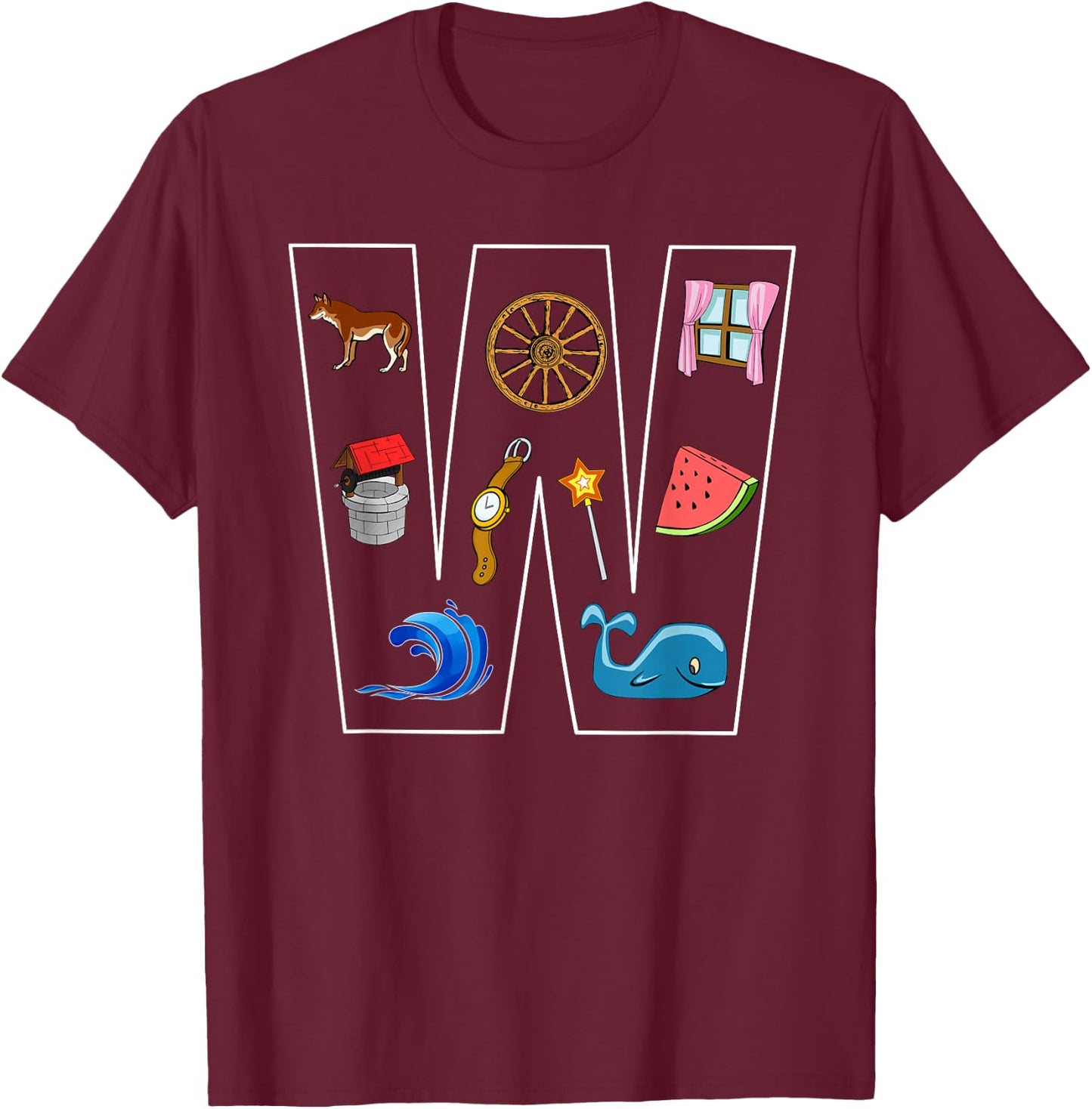 Alphabet Letter W Phonics Objects That Start With W Shirt T-Shirt - T-Shirt | Maroon