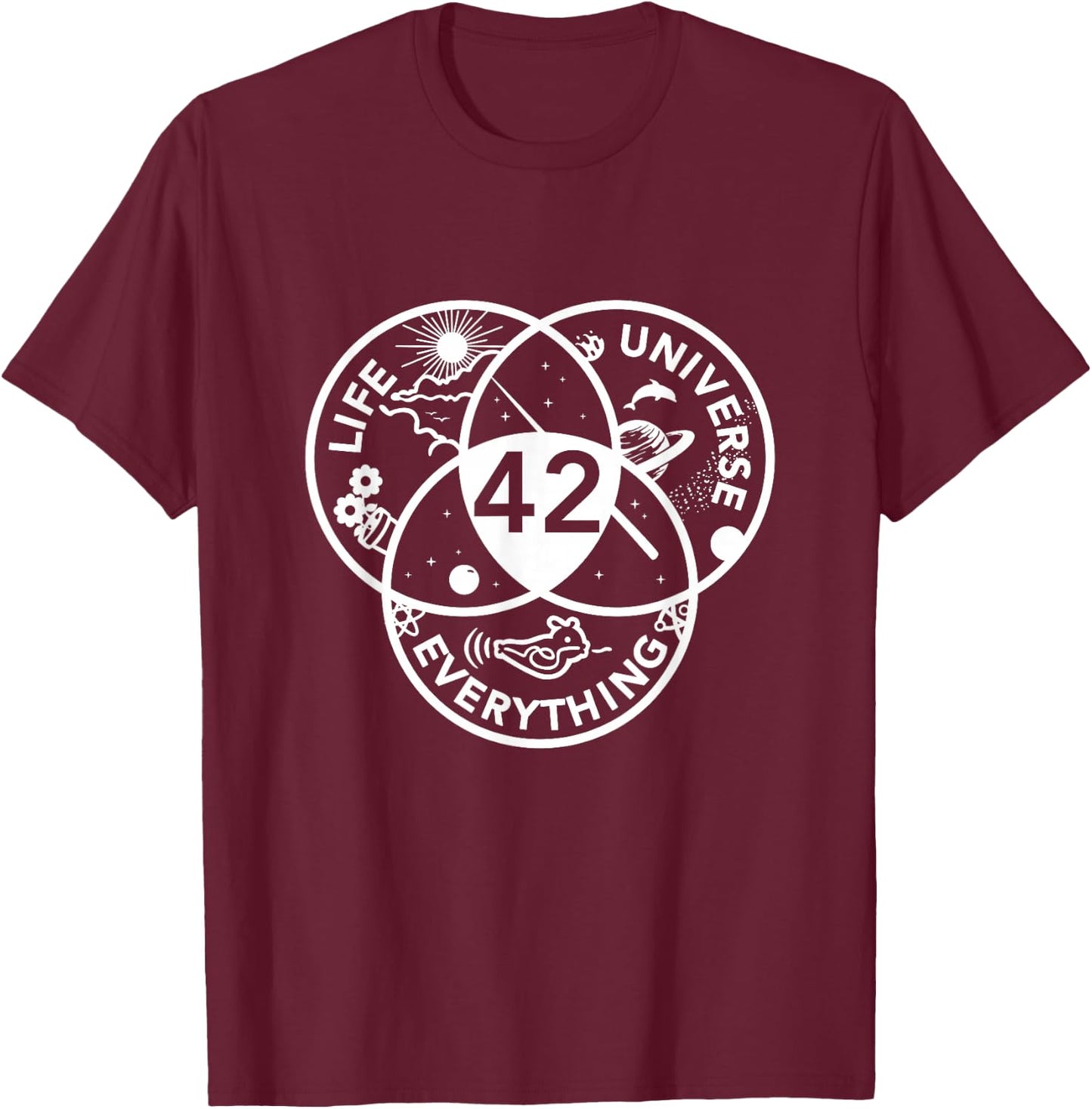 42 Answer to All Questions - Life Universe Everything T-Shirt - T-Shirt | Maroon