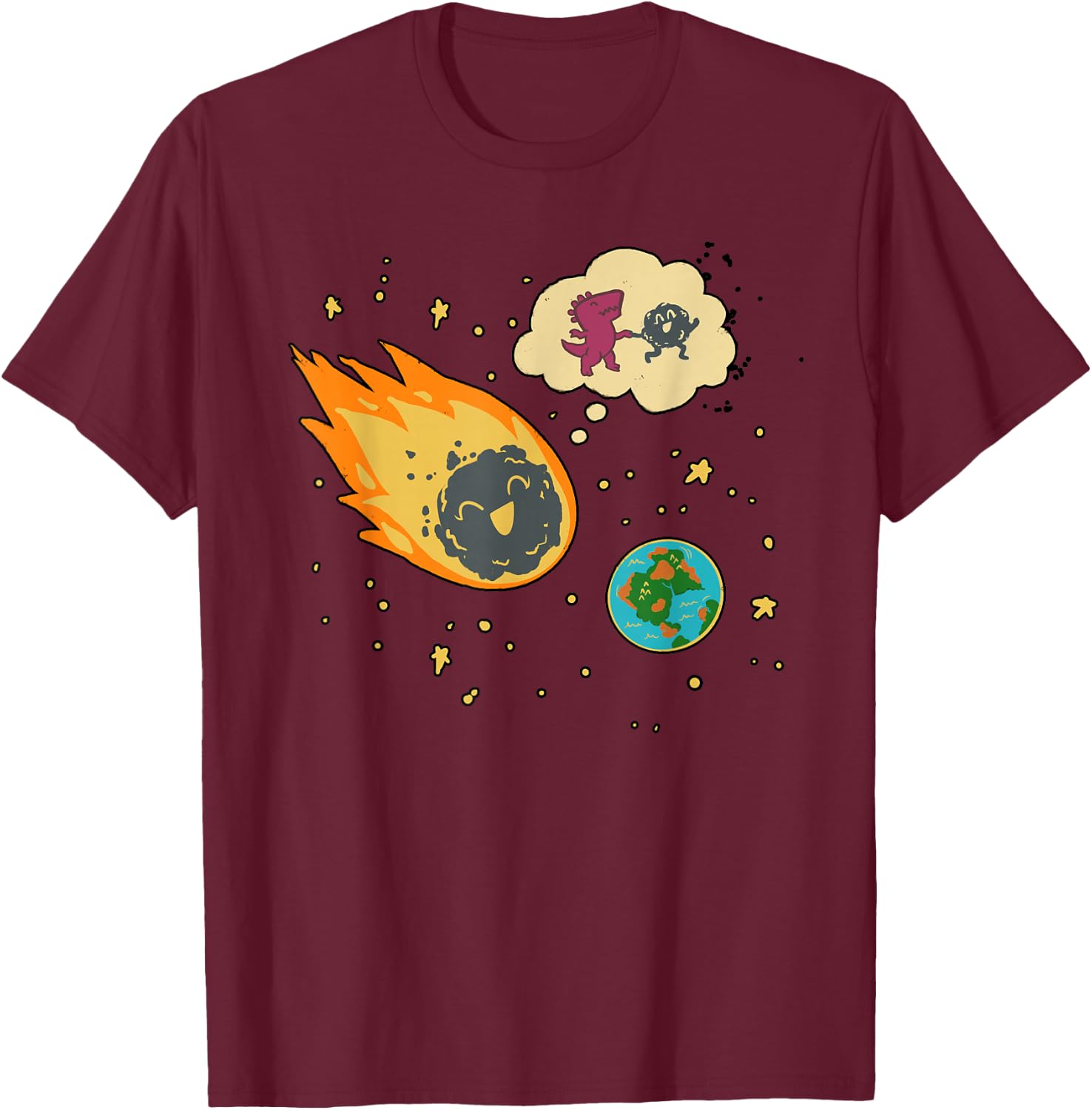 Meteor Hitting Earth - Funny Dinosaur Extinction Science T-Shirt - T-Shirt | Maroon