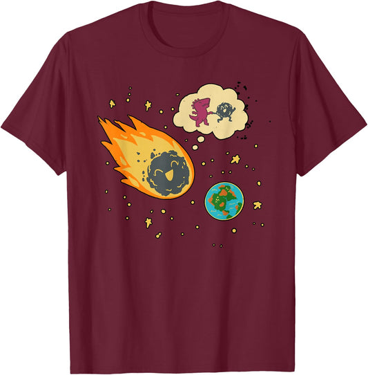 Meteor Hitting Earth - Funny Dinosaur Extinction Science T-Shirt - T-Shirt | Maroon