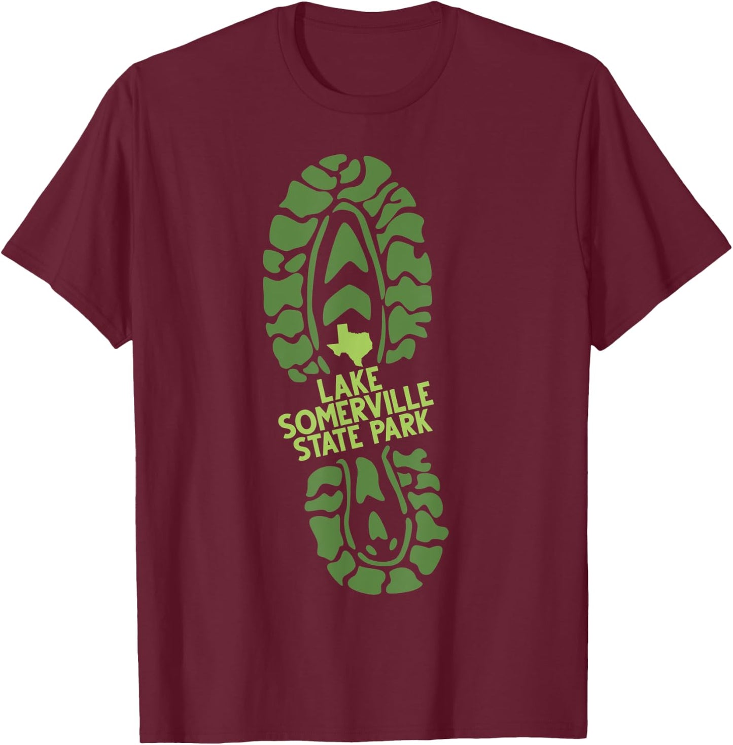 Lake Somerville State Park Texas TX Hiking Boot Print T-Shirt - T-Shirt | Maroon