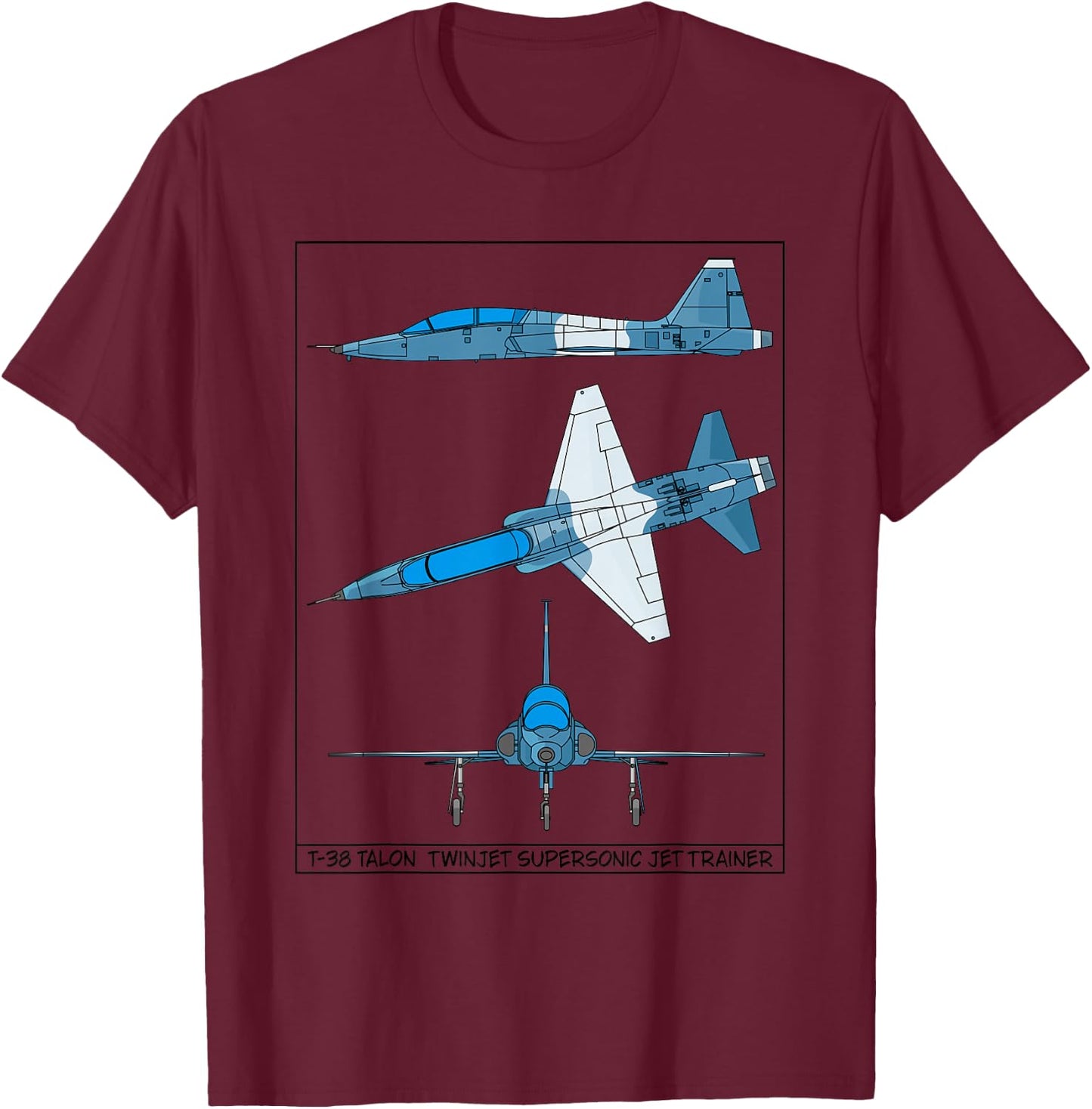 T-38 Talon American Jet Trainer Aircraft Diagram T-Shirt - T-Shirt | Maroon