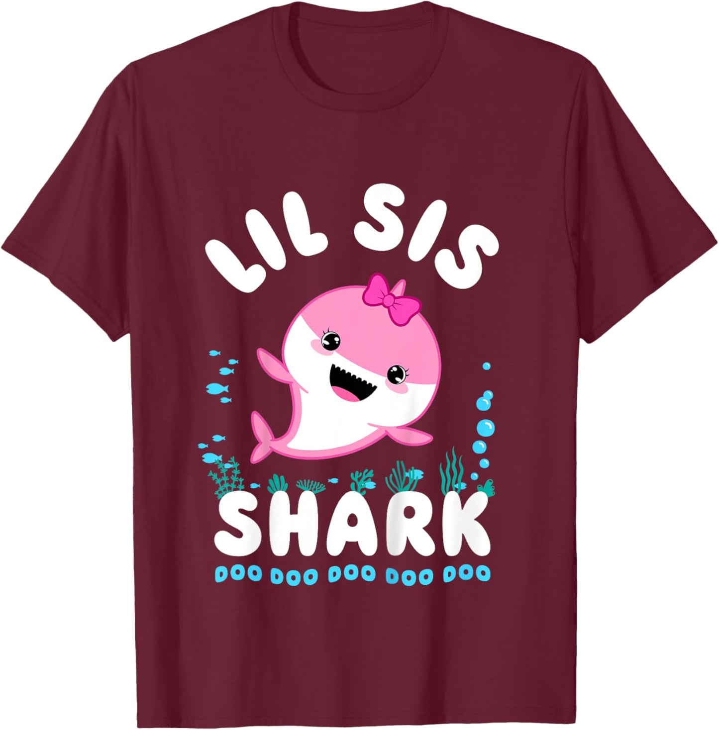 Lil Sis Shark Little Sister Kawaii T-Shirt - T-Shirt | Maroon