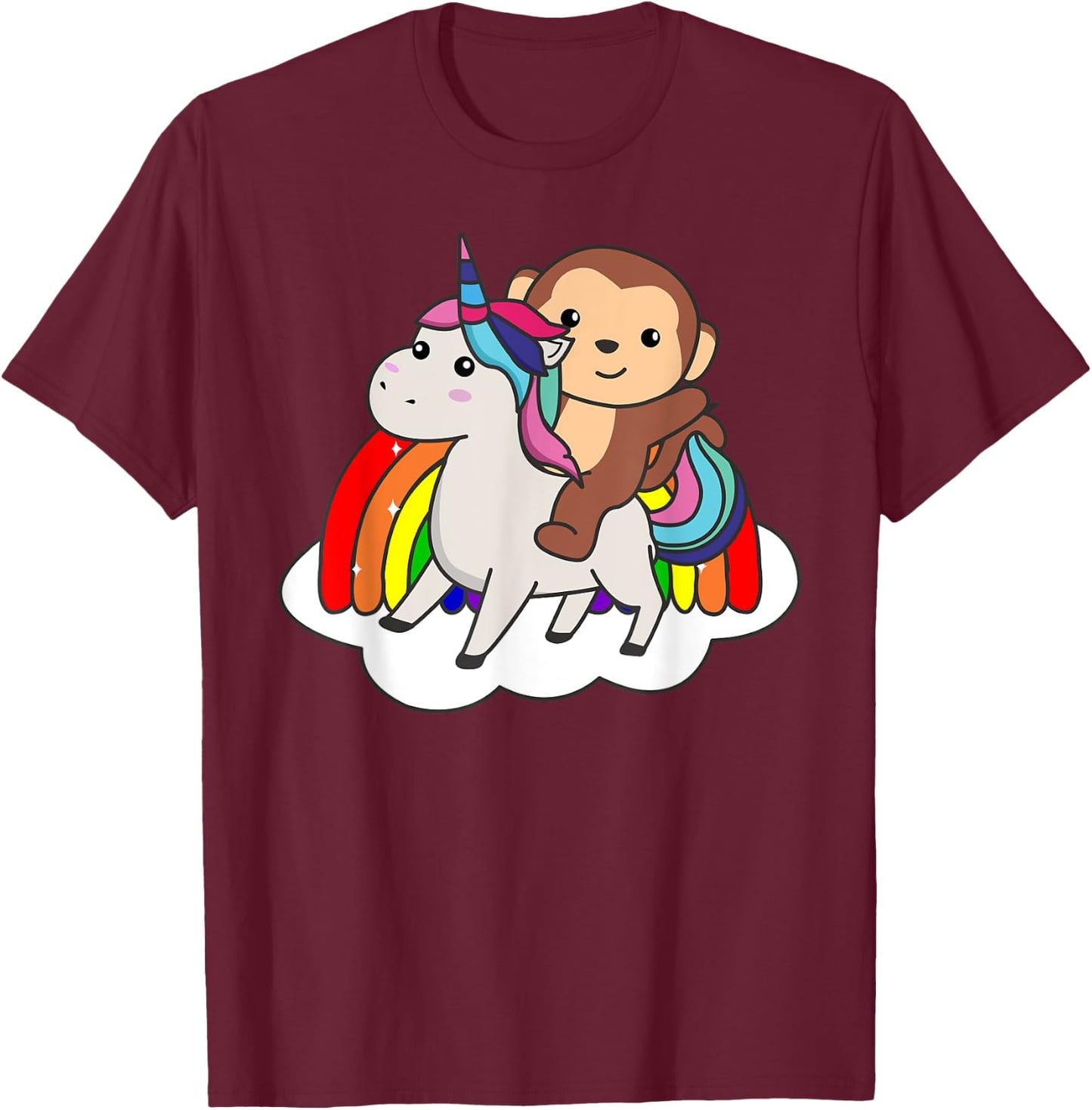 Monkey On Unicorn Rainbow Animals Sweet Monkey Unicorns T-Shirt - T-Shirt | Maroon