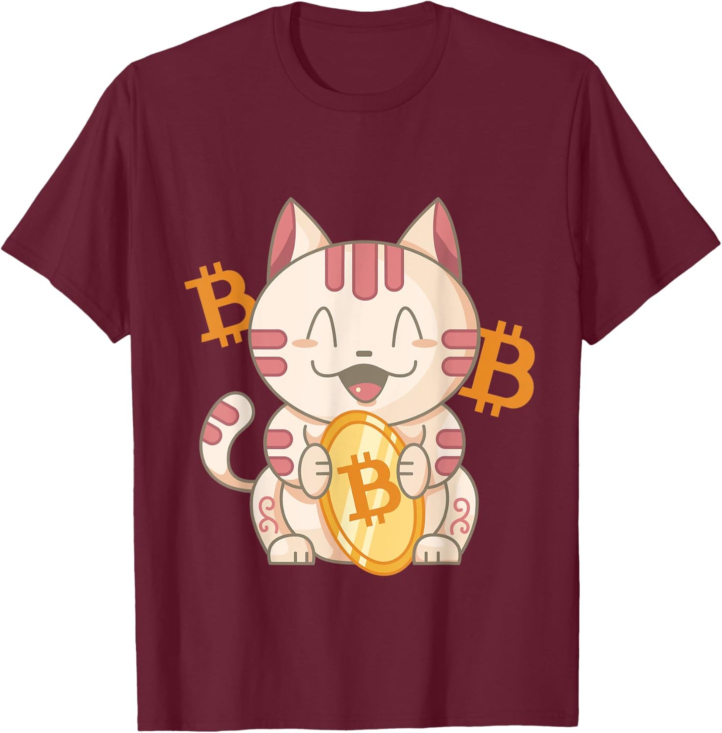 Lucky Chinese Bitcoin Cat T-Shirt - T-Shirt | Maroon