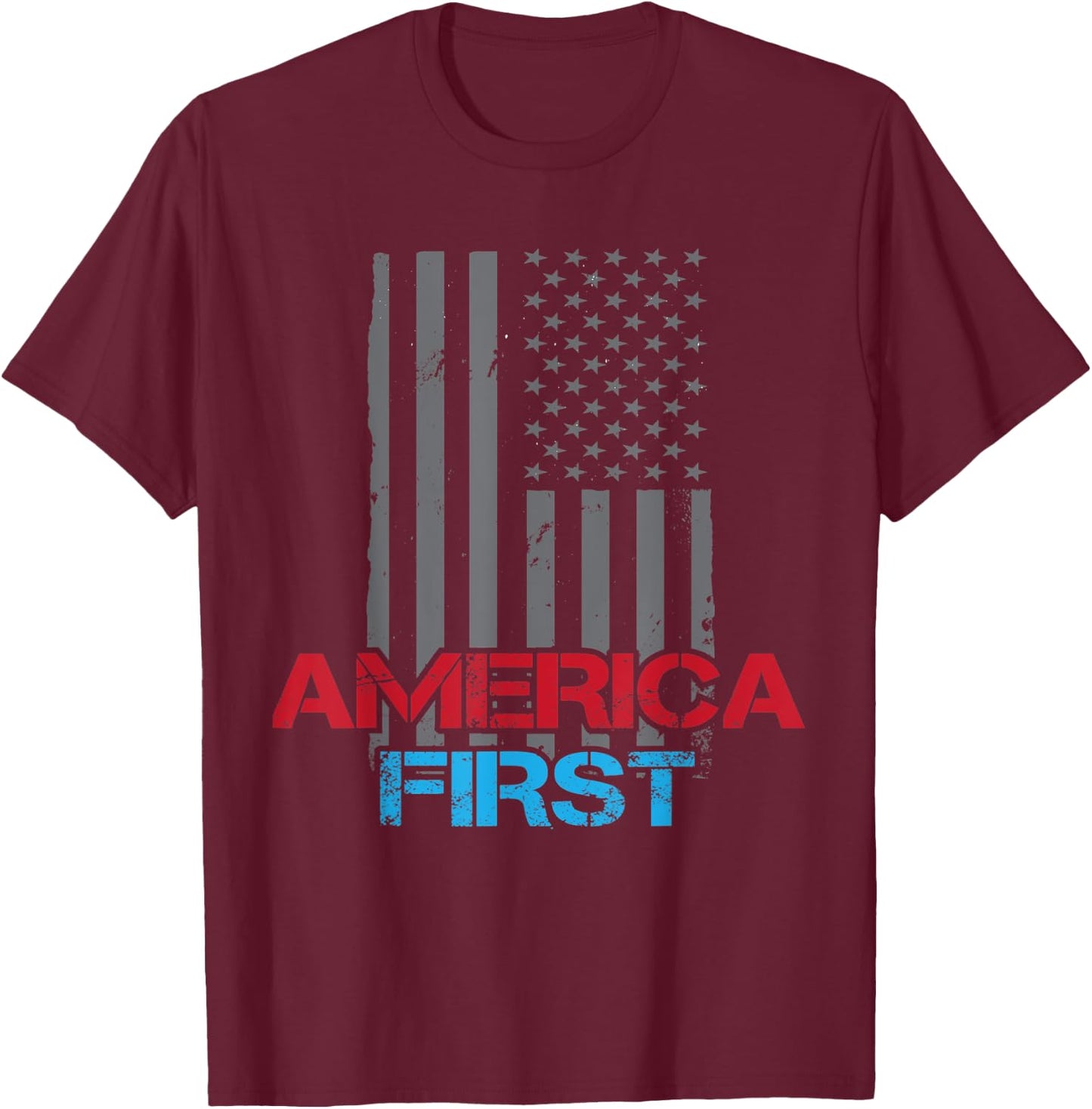 America First Patriotic American Flag Stars And Stripes USA Men T-Shirt - T-Shirt | Maroon