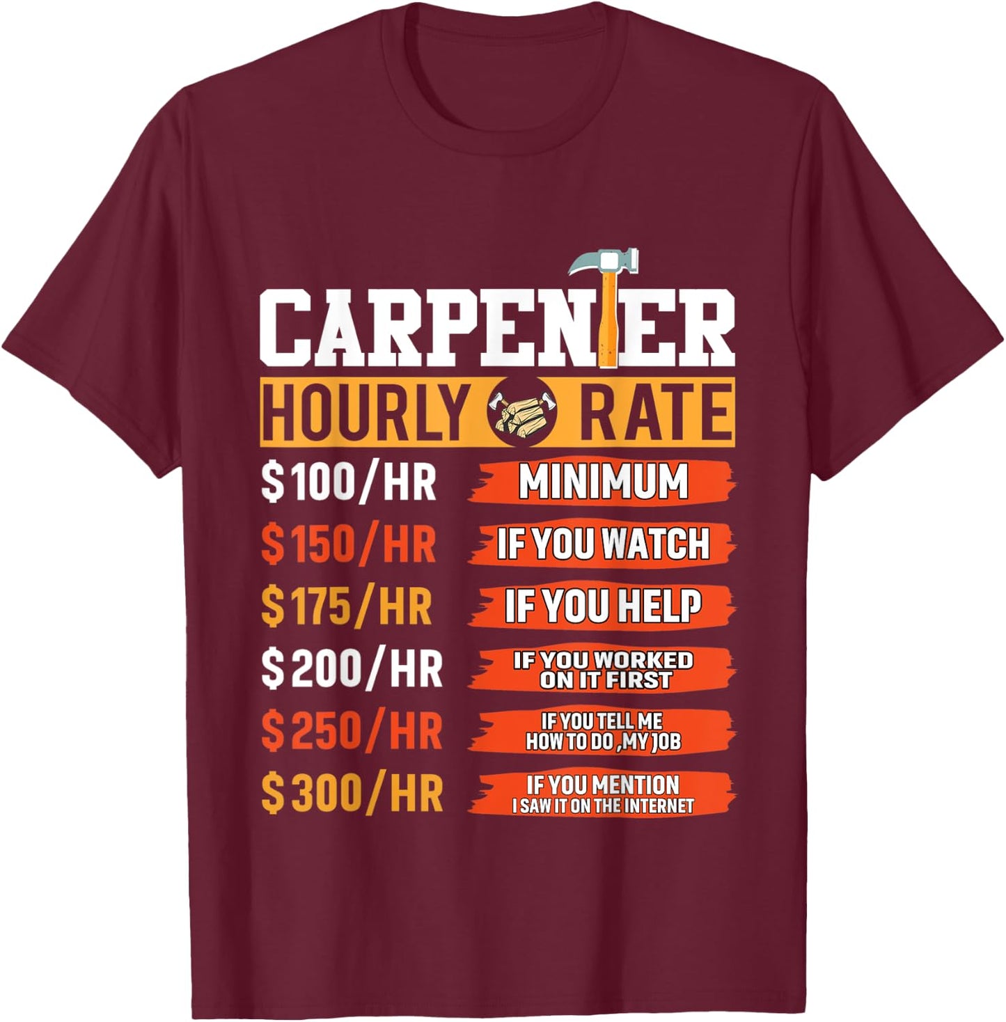 Carpenter Hourly Rate Funny Father's Day Carpenter T-Shirt - T-Shirt | Maroon