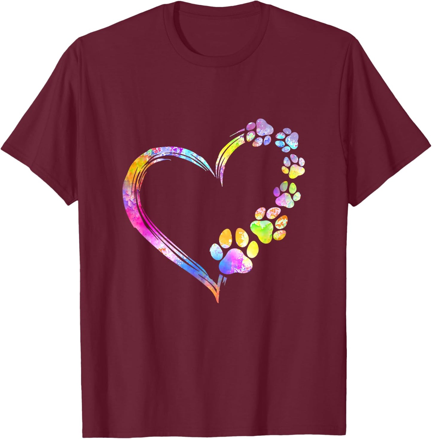 Dog Mom Dad Puppy Love Dogs Paw Print Heart Tie Dye Design Men Women T-Shirt - T-Shirt | Maroon