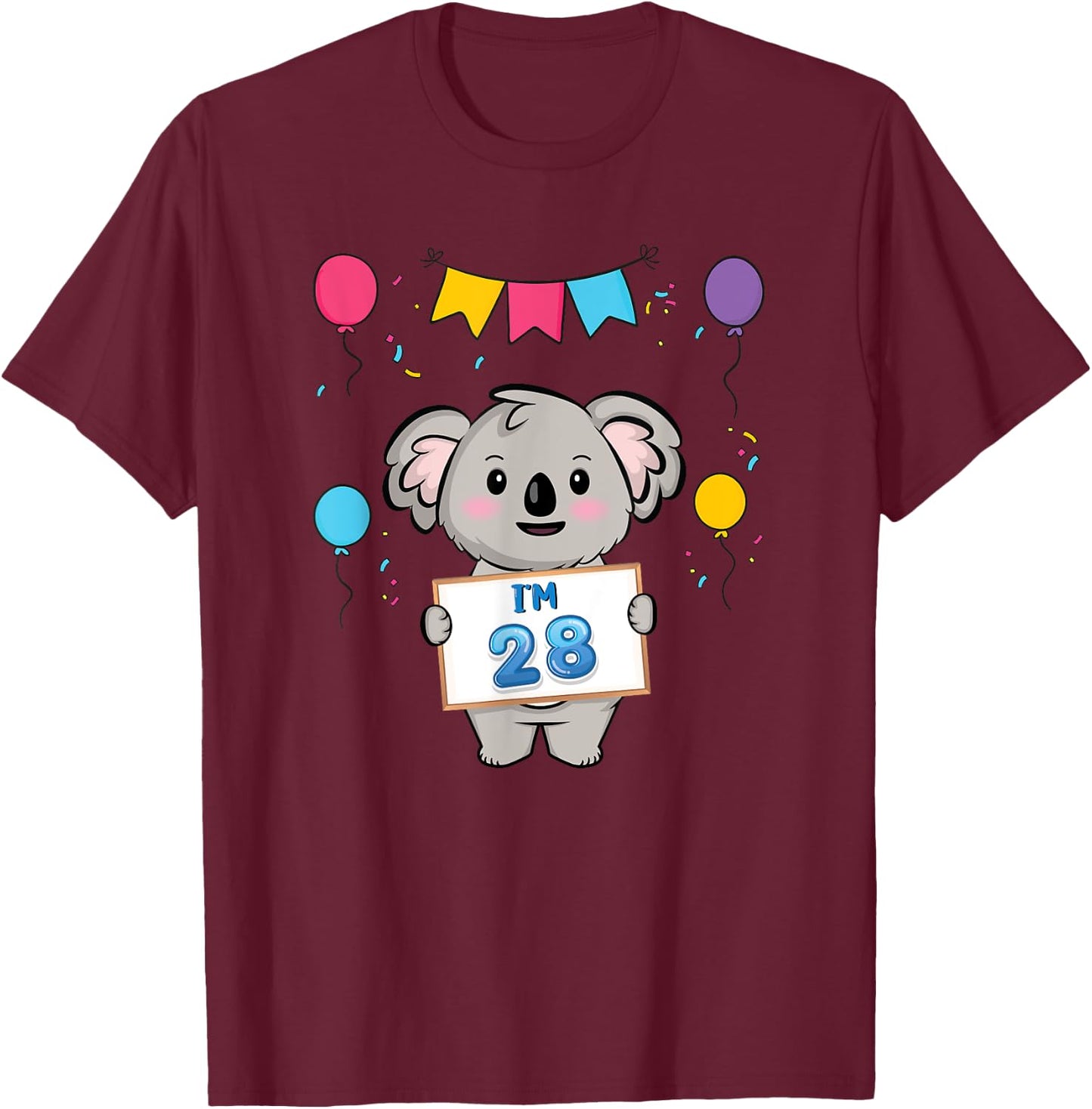 I'm 28 Cute Koala Holding 28 Years Old 28th Birthday Outfit T-Shirt - T-Shirt | Maroon