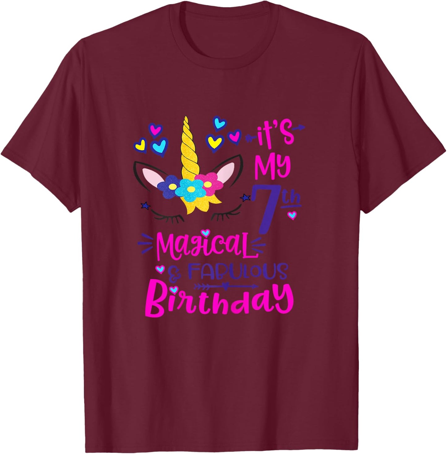 It's My 7th Magical & Fabulous Birthday 7 Year Old Unicorn T-Shirt - T-Shirt | Maroon