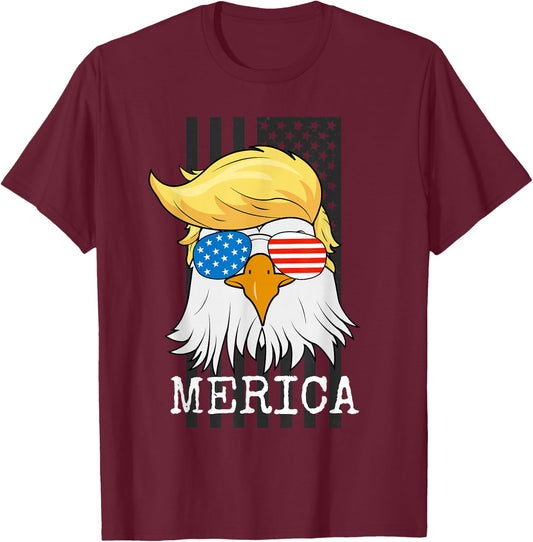 Merica Bald Eagle 4th of July Trump American Flag Funny T-Shirt - T-Shirt | Maroon