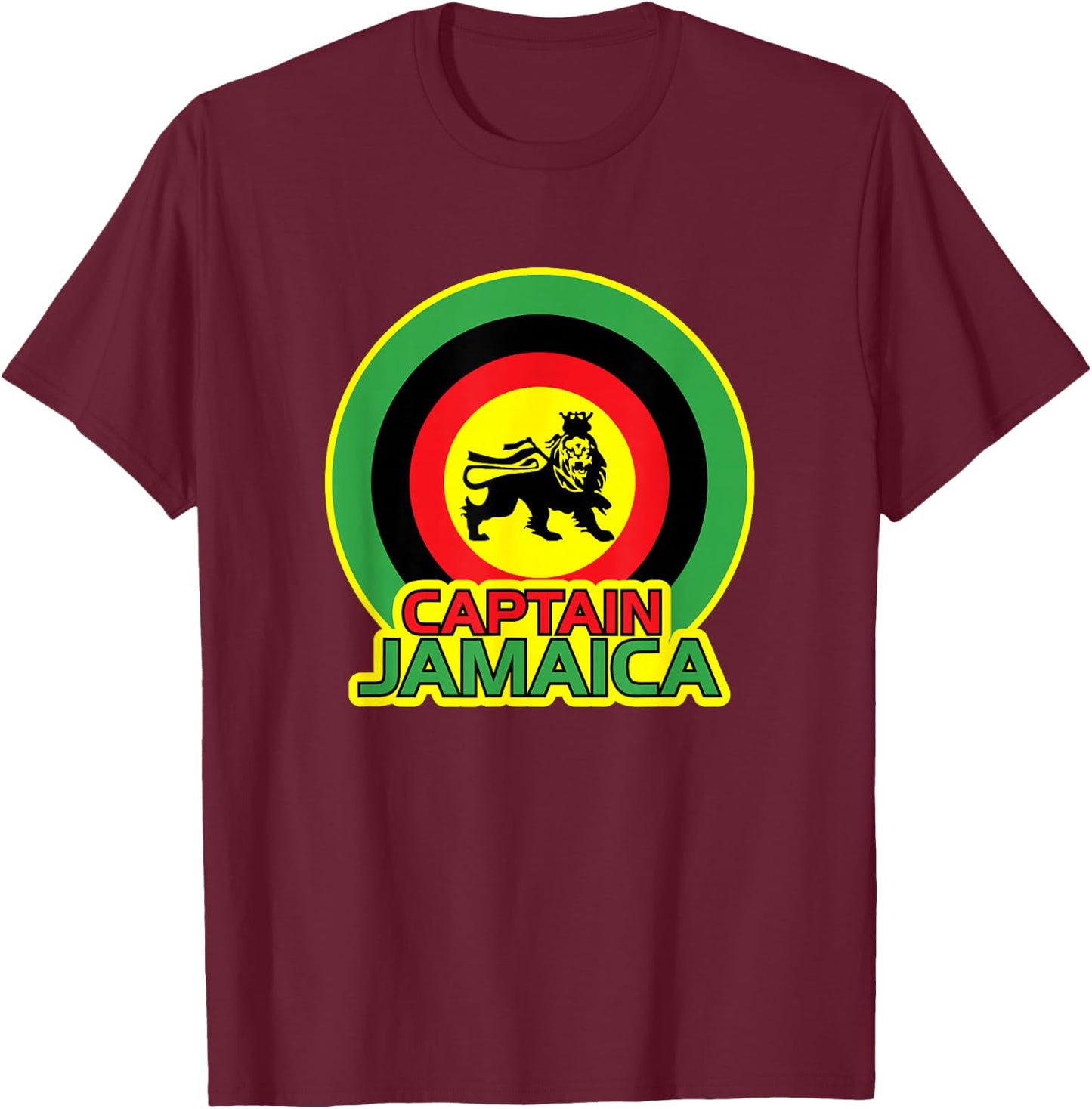 Jamaican Captain Jamaica Reggae Music Shield Lion Design T-Shirt - T-Shirt | Maroon