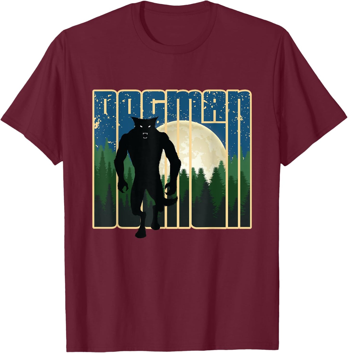 Dogman - Michigan Wisconsin Cryptid Retro Werewolf Forest T-Shirt - T-Shirt | Maroon