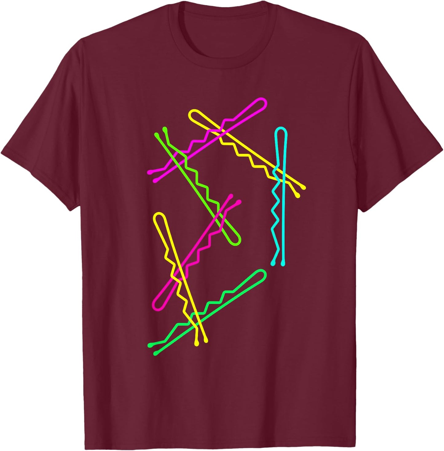 7 Colourful Bobby Pins Hair Pins - Hairdresser and Hairdresser T-Shirt - T-Shirt | Maroon