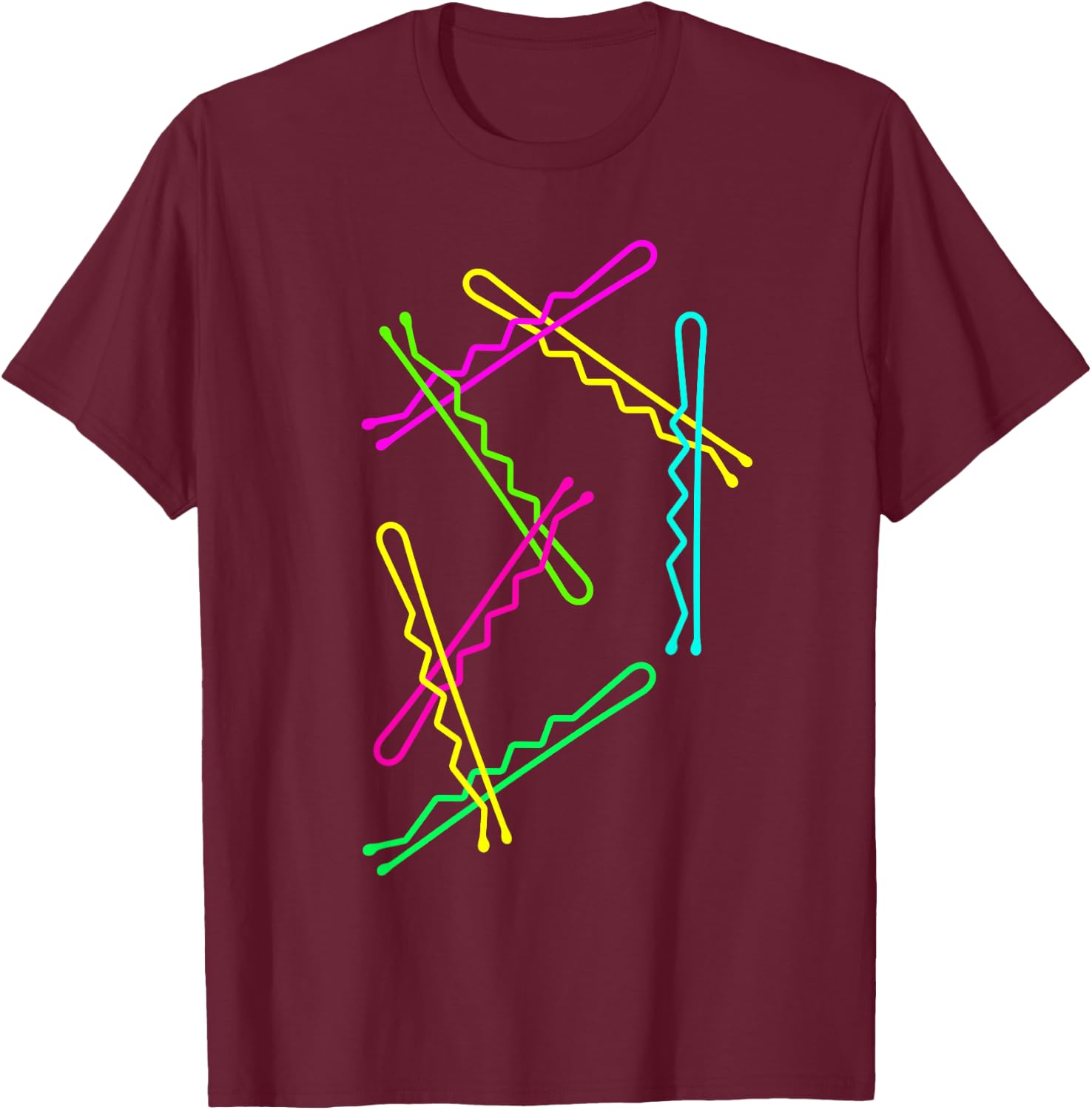 7 Colourful Bobby Pins Hair Pins - Hairdresser and Hairdresser T-Shirt - T-Shirt | Maroon